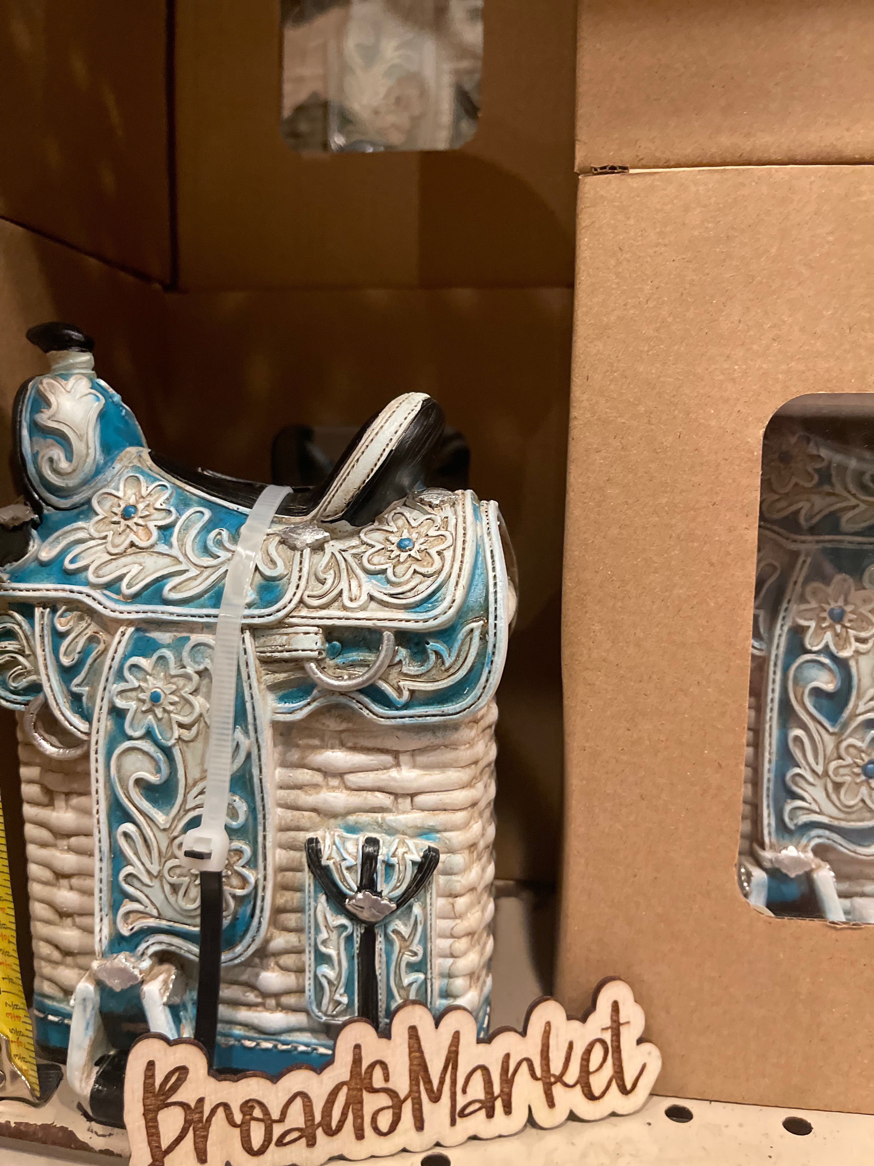 White & Blue Saddle Piggy Bank