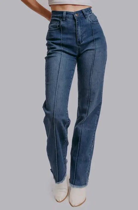 Boot Stitch Pocket Raw Hem Straight Leg Jeans