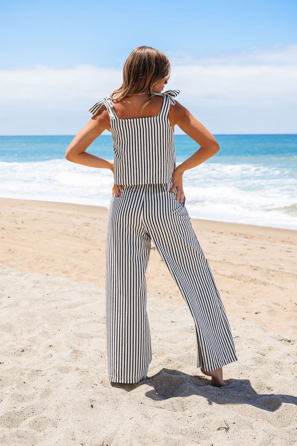 Ivory and Denim Striped Wide Leg Pants - FINAL SALE
