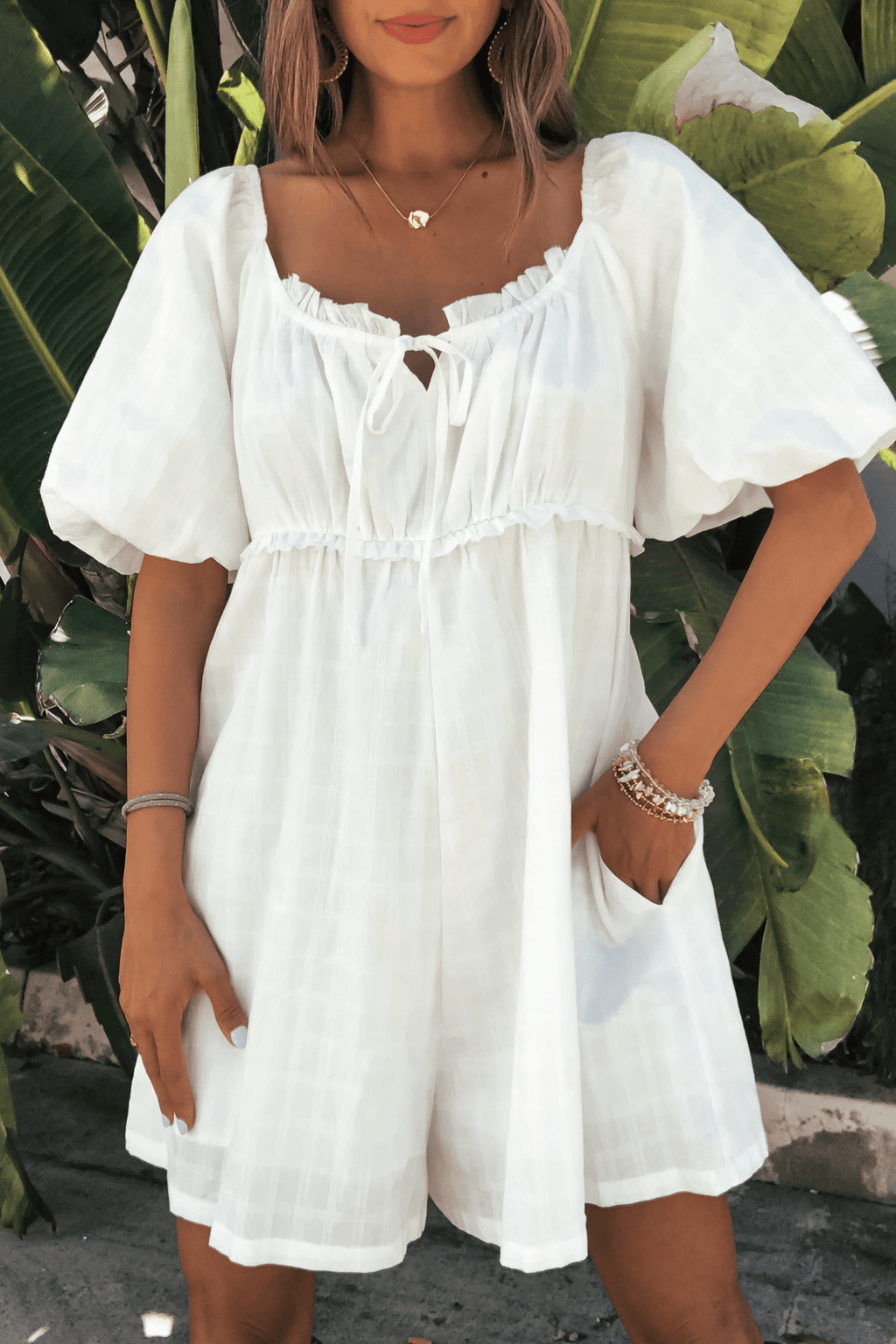 Ivory Gingham Textured Romper - FINAL SALE