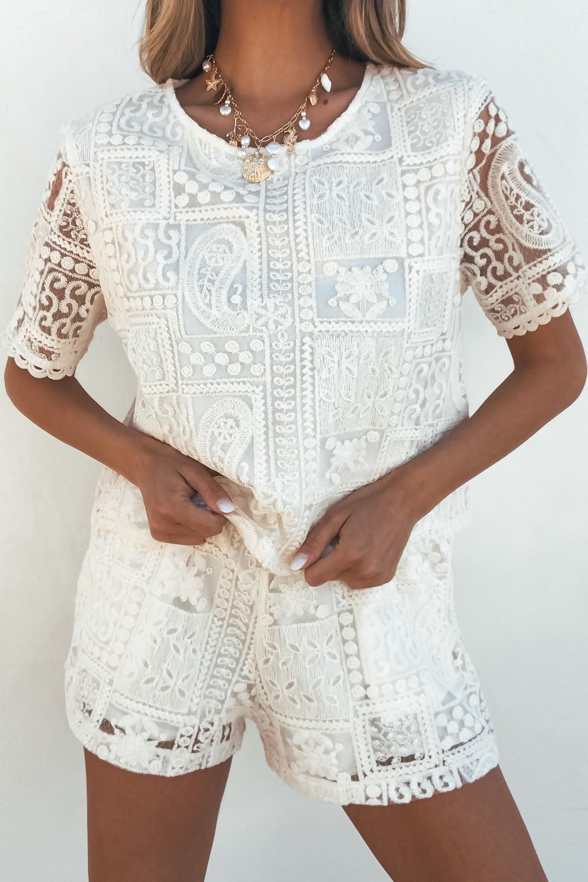 Ivory Lace High Waisted Shorts - FINAL SALE