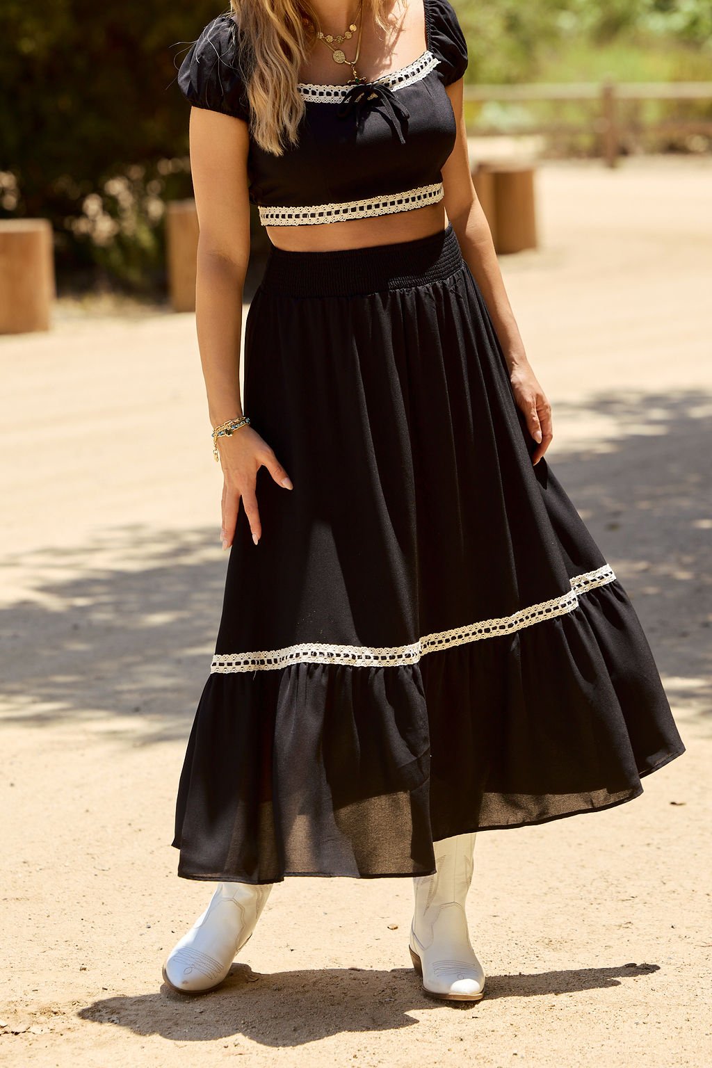 Jolene Black Lace Trim Maxi Skirt - FINAL SALE