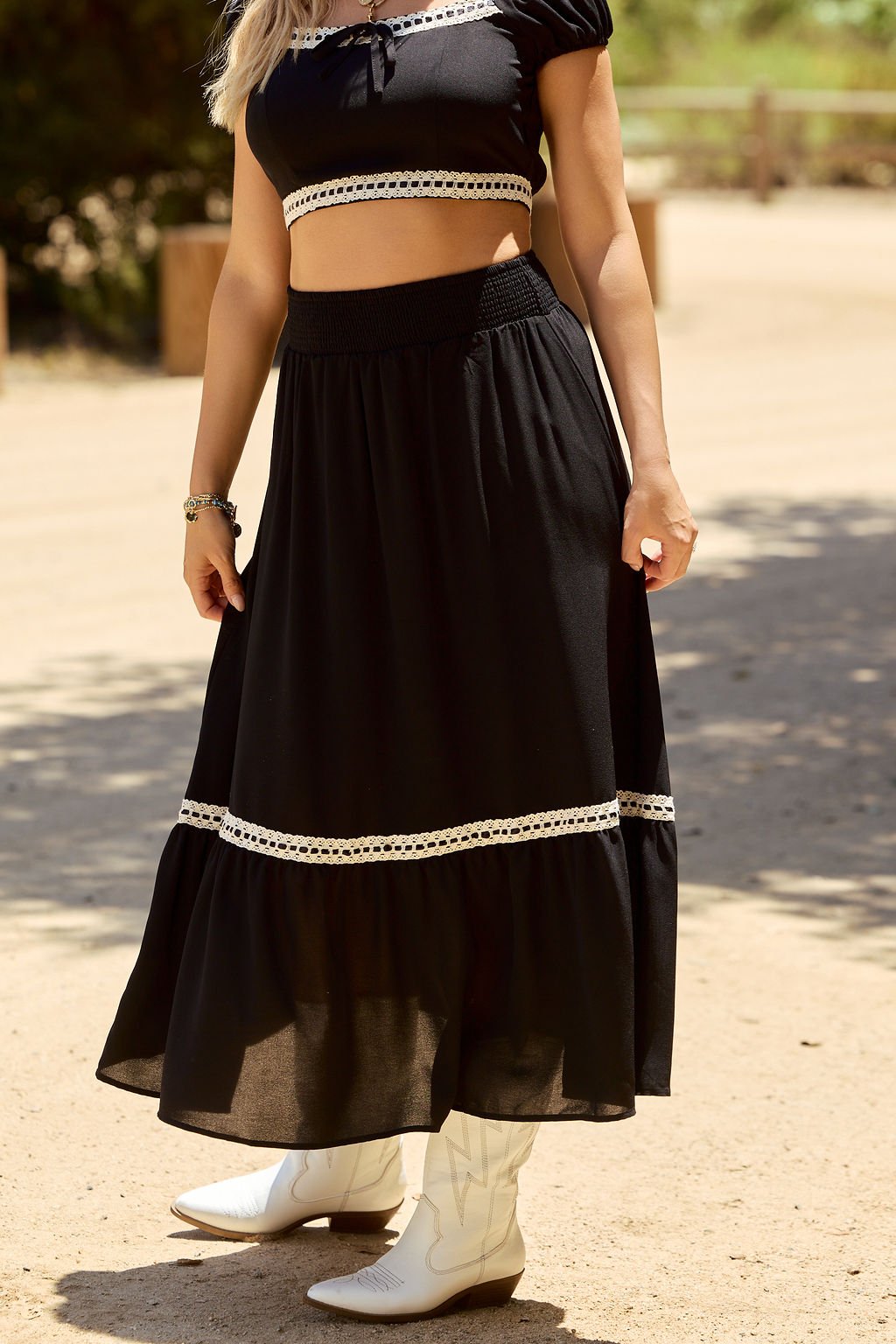 Jolene Black Lace Trim Maxi Skirt - FINAL SALE