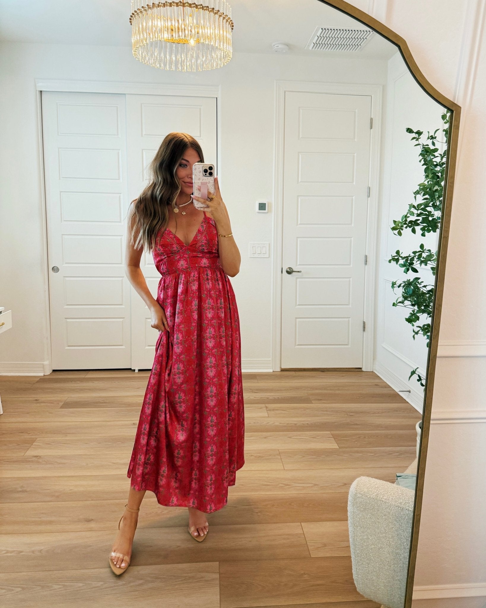 Joyful Pink Floral Satin Maxi Dress-FINAL SALE