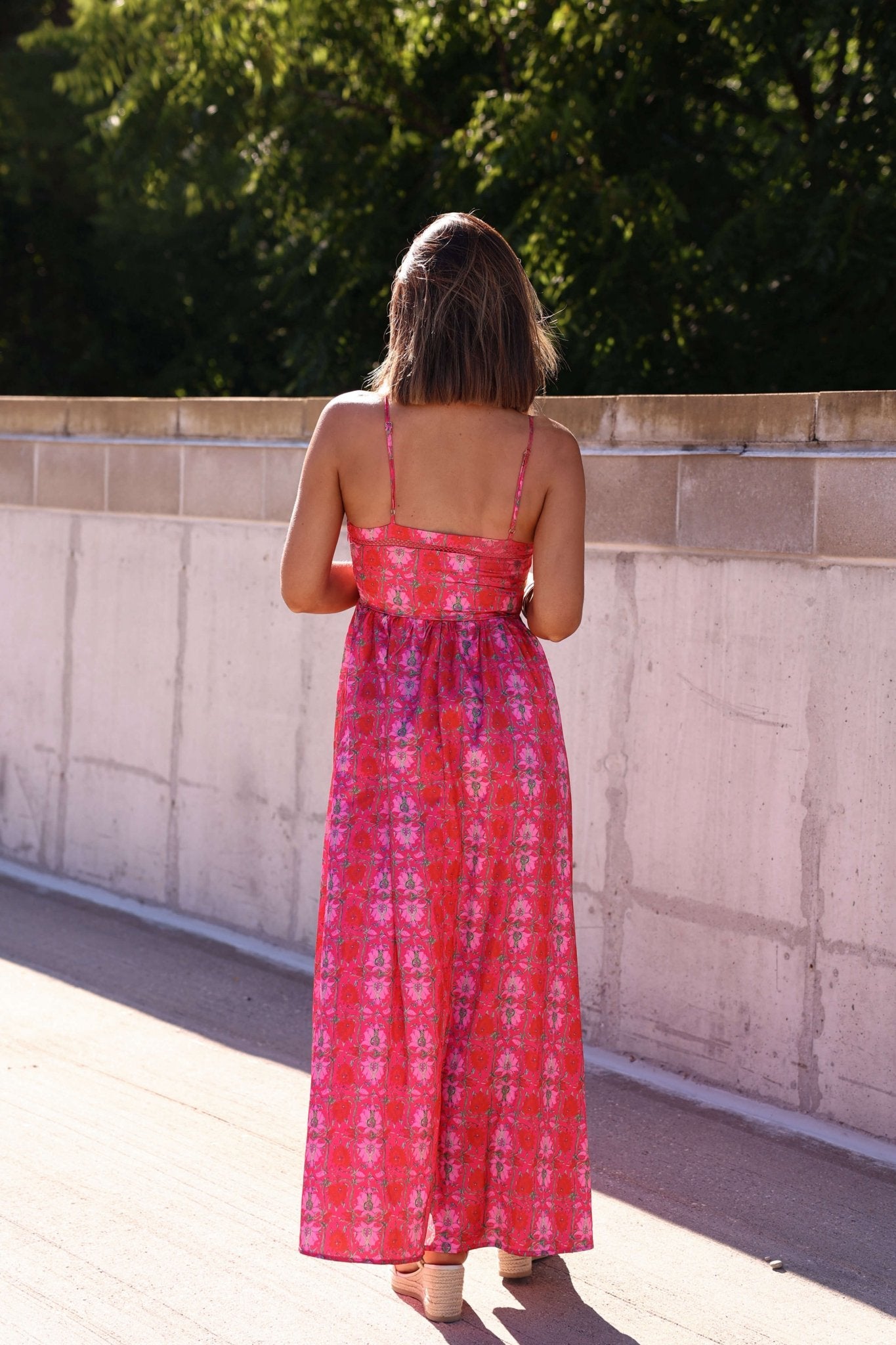Joyful Pink Floral Satin Maxi Dress-FINAL SALE
