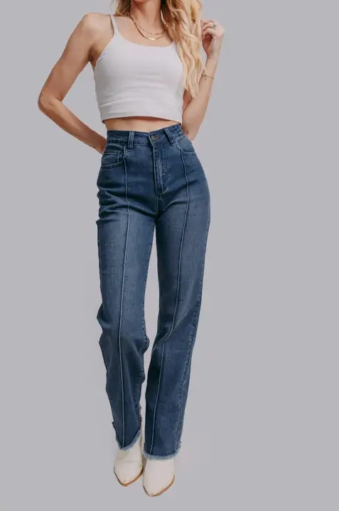 Boot Stitch Pocket Raw Hem Straight Leg Jeans