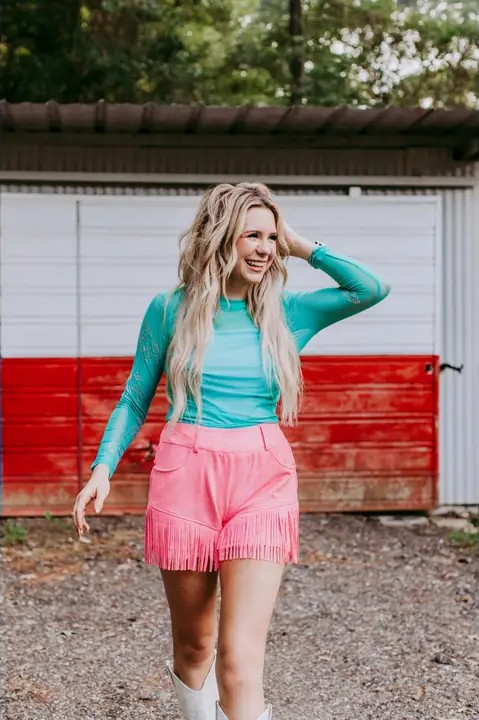 Turquoise Rodeo Rhinestone Mesh Top