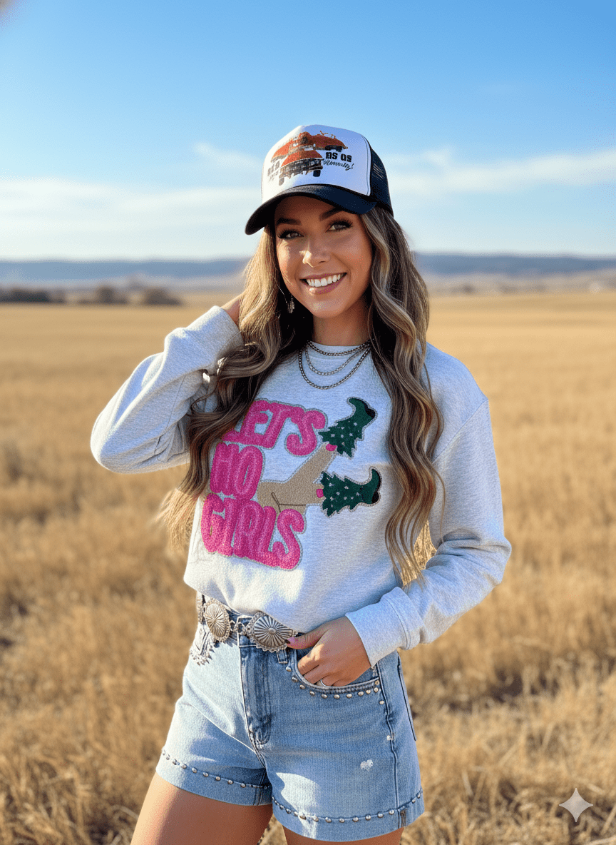 Let's Ho Girls Christmas Glitter Patch Sweatshirt