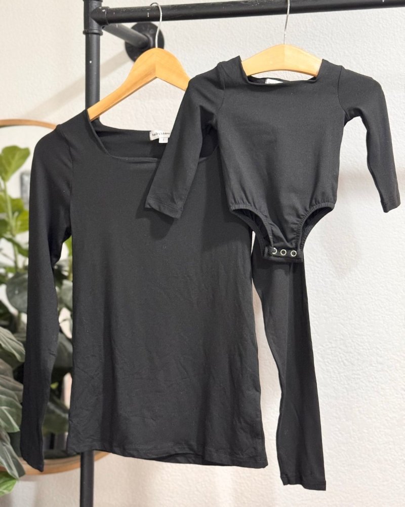 Lilith Square Neck Long Sleeve Top & Leotard - Black