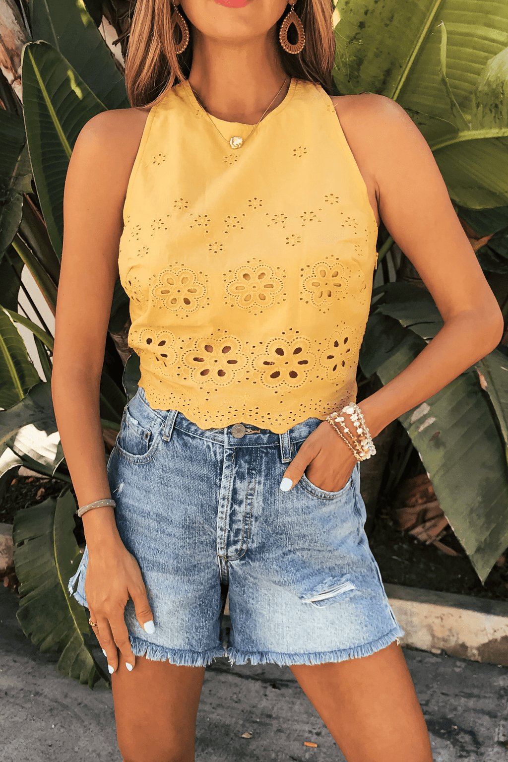 Marigold Yellow Eyelet Tank Top - FINAL SALE