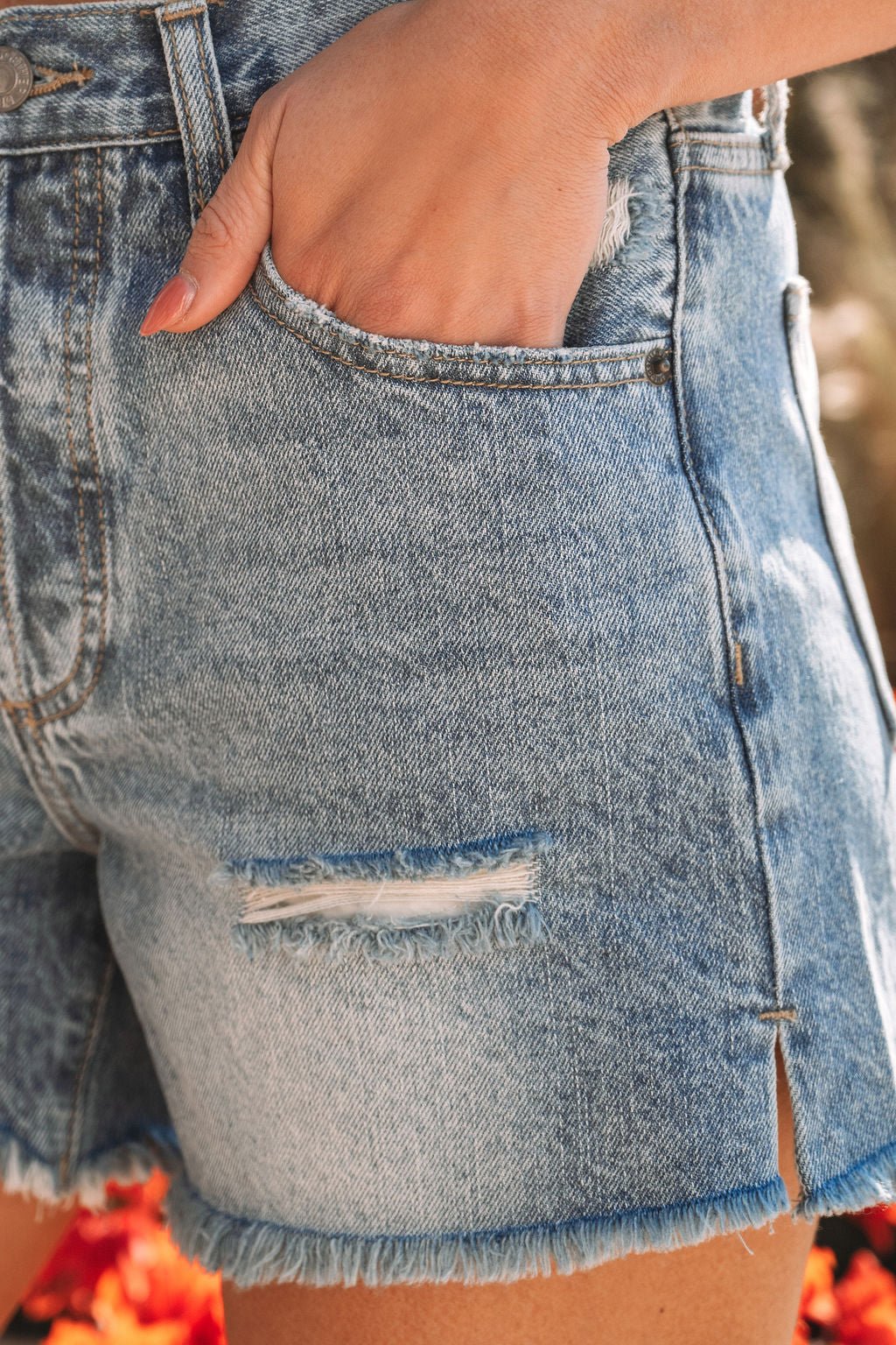 Medium Wash Distressed Denim Shorts - FINAL SALE