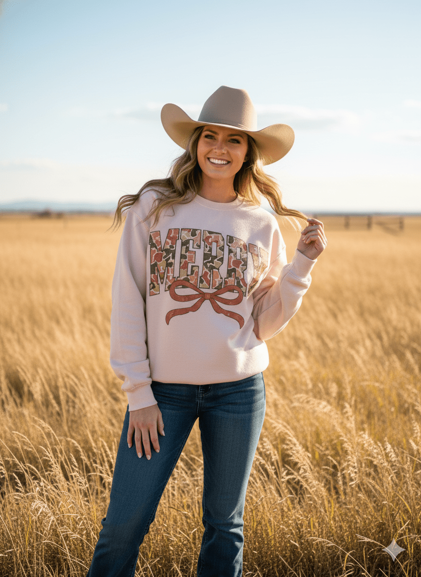 Merry Christmas Camo Print Sweatshirt