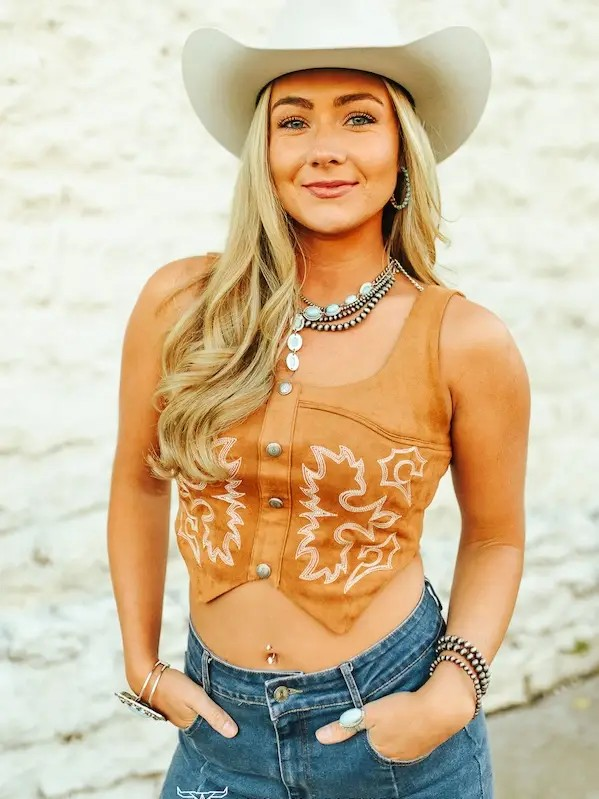 The Camel Suede Stretch Boot Stitch Corset Top