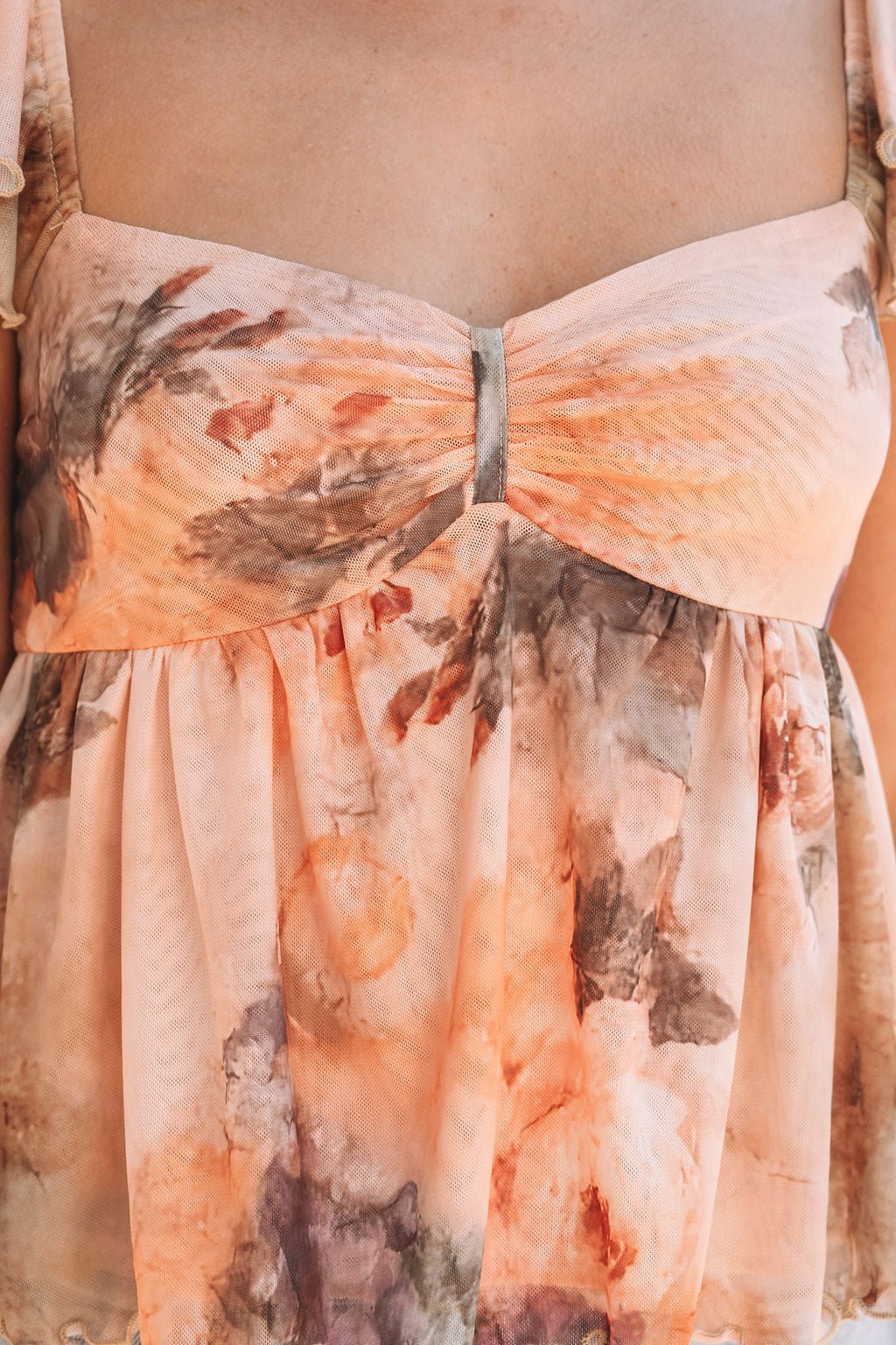 Natural Floral Print Sweetheart Babydoll Top - DOORBUSTER