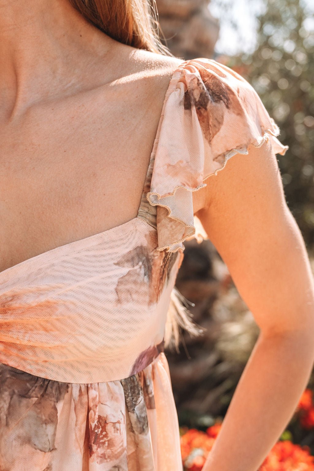 Natural Floral Print Sweetheart Babydoll Top - DOORBUSTER