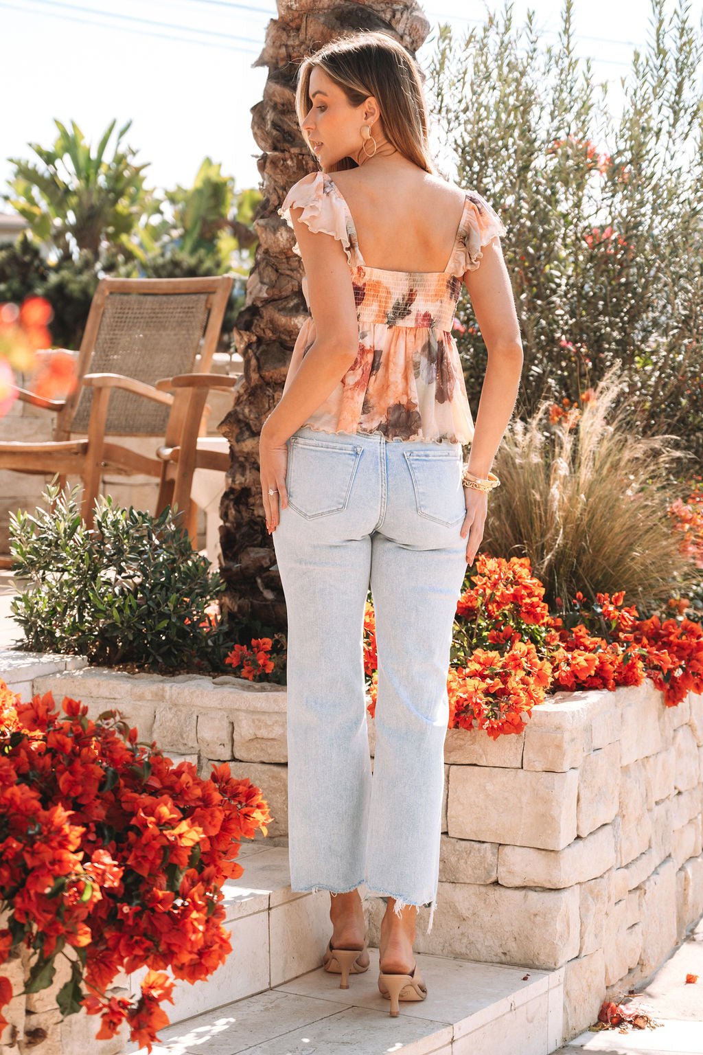 Natural Floral Print Sweetheart Babydoll Top - DOORBUSTER