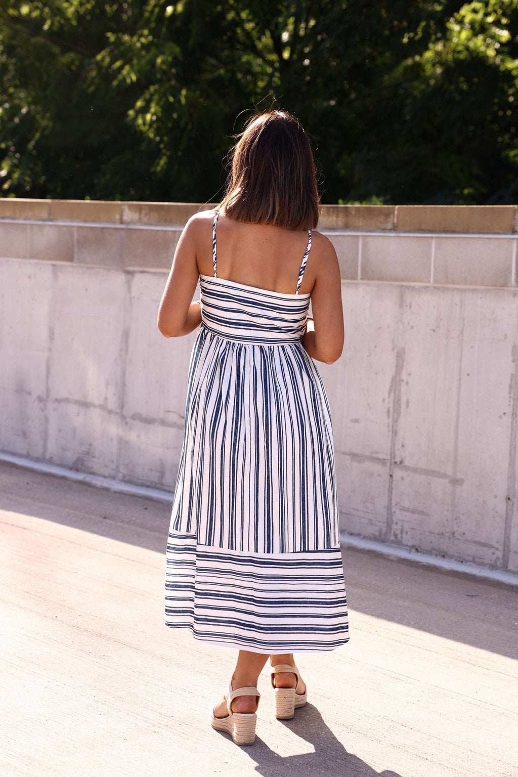 Navy and White Striped Tie Front Midi Dress - FINAL SALE