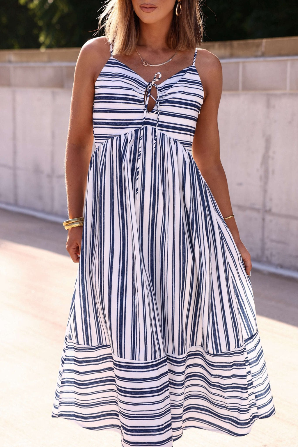Navy and White Striped Tie Front Midi Dress - FINAL SALE