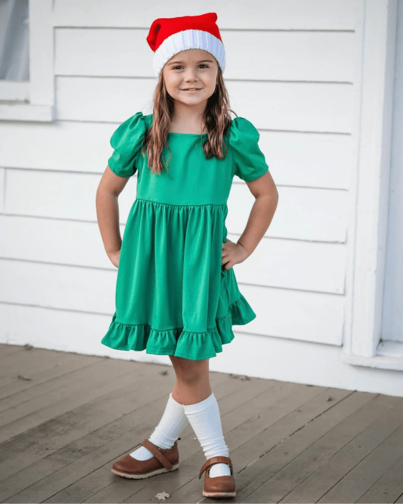 Phoebe Ruffle Dress - Christmas Green