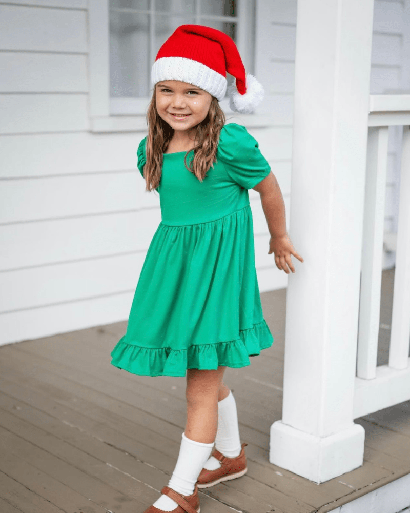 Phoebe Ruffle Dress - Christmas Green
