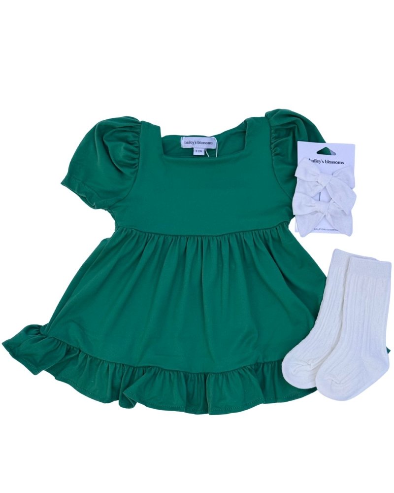 Phoebe Ruffle Dress - Christmas Green