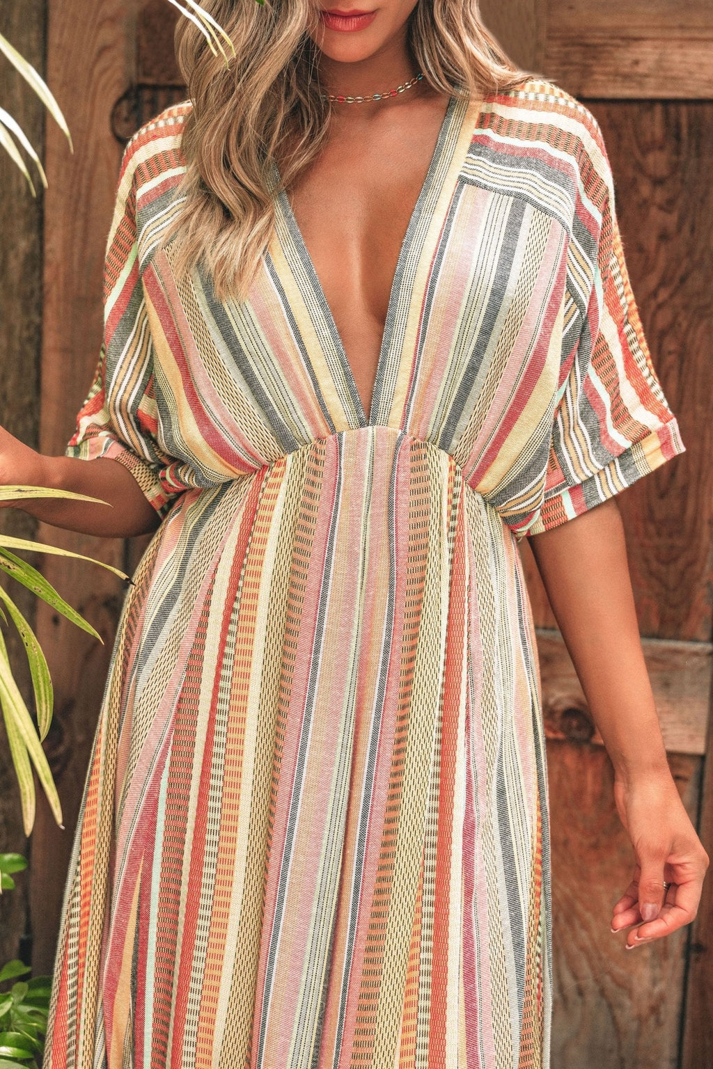 Pink Multi Stripe Kimono Sleeve Midi Dress - FINAL SALE