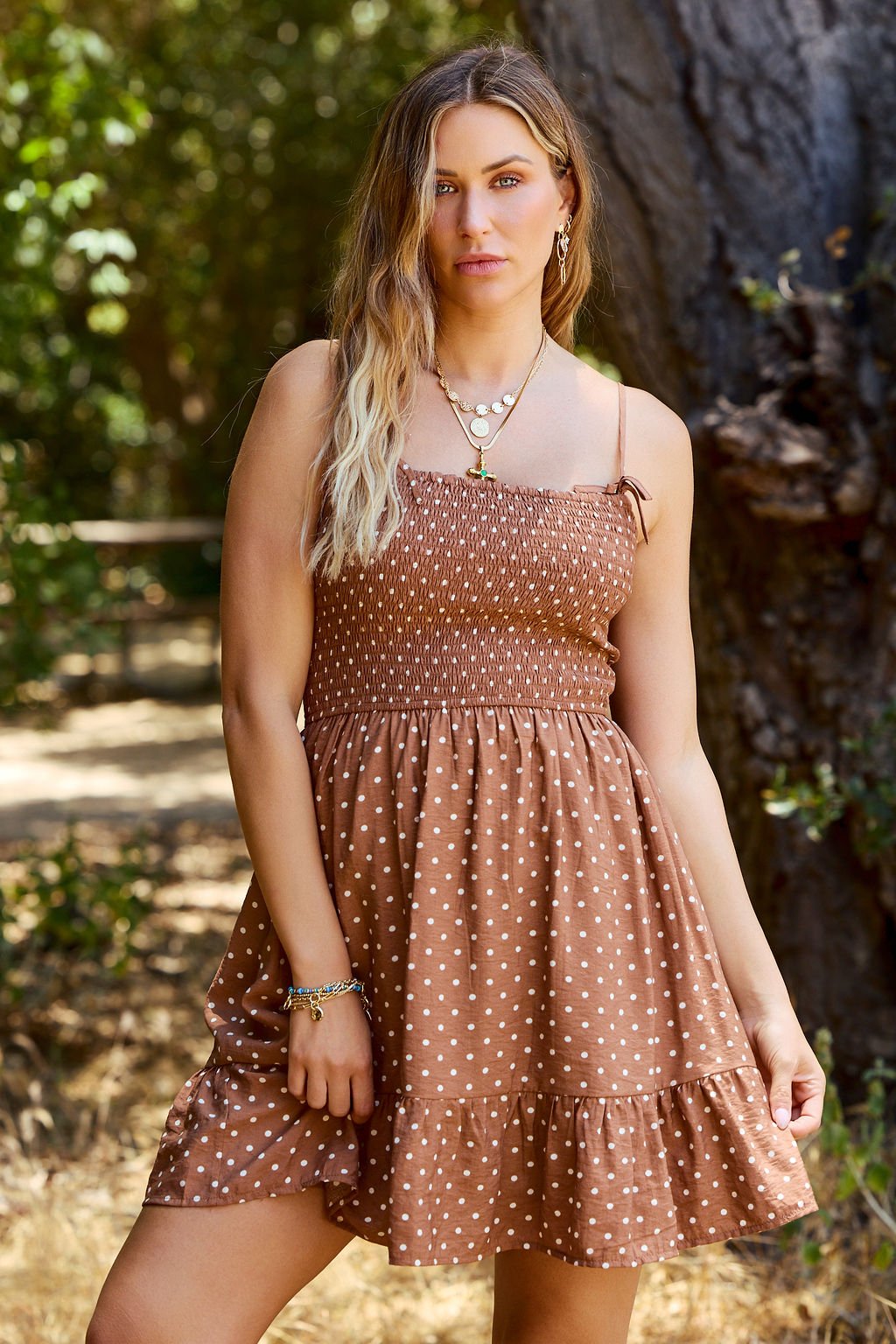 Prairie Trail Brown Polka Dot Mini Dress - FINAL SALE