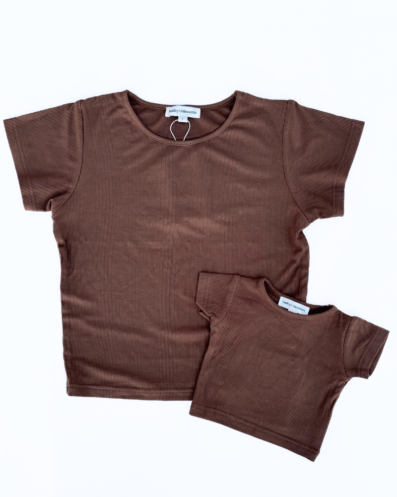 Ava Ribbed Tee - Smokehouse Brown