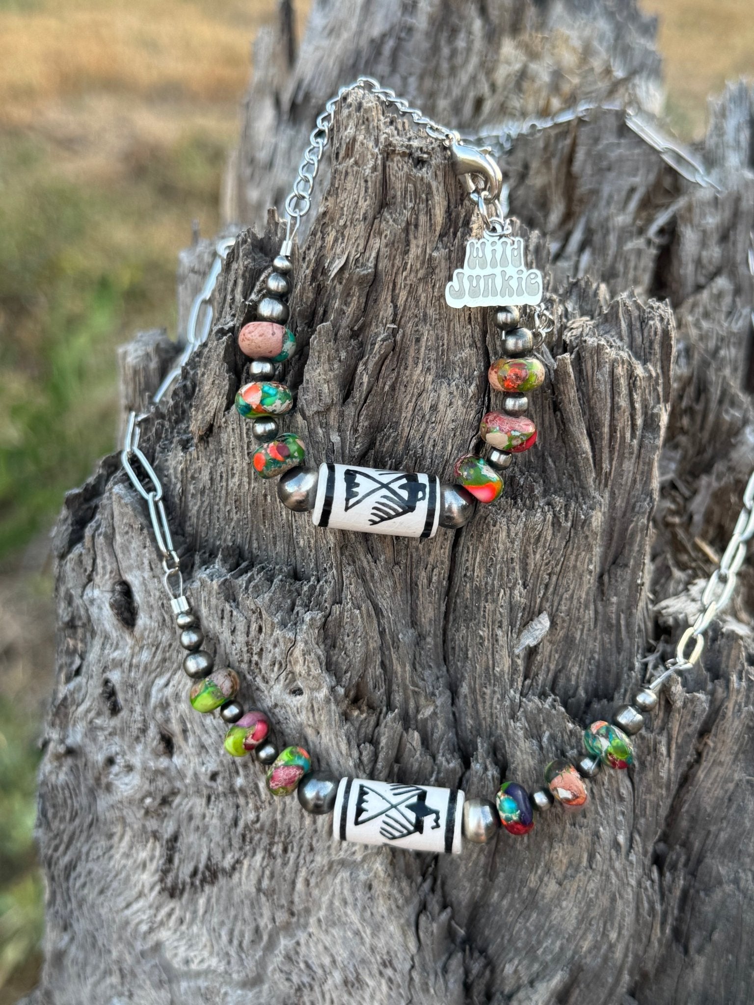 Rainbow Jasper Thunderbird Paperclip Chain Bracelet