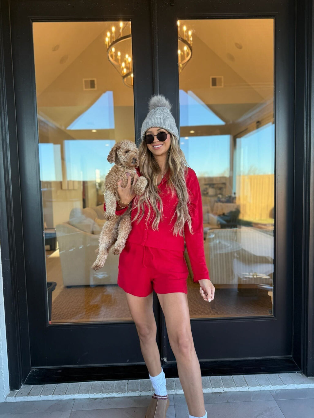 Red Heart Shaped Pointelle Drawstring Shorts - FINAL SALE