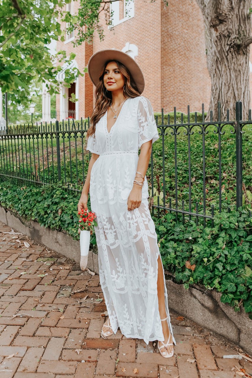 Reign White Lace Romper Maxi - DOORBUSTER