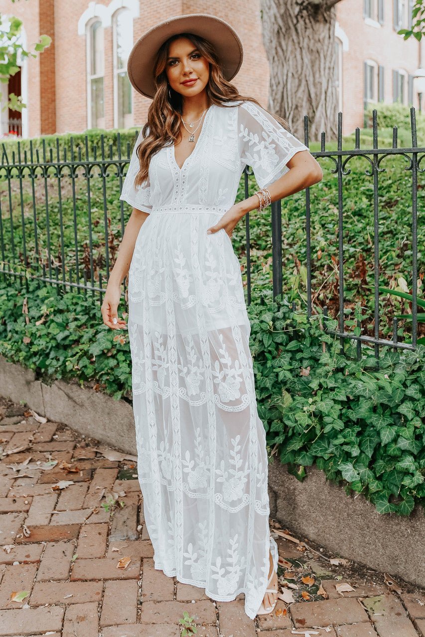 Reign White Lace Romper Maxi - DOORBUSTER