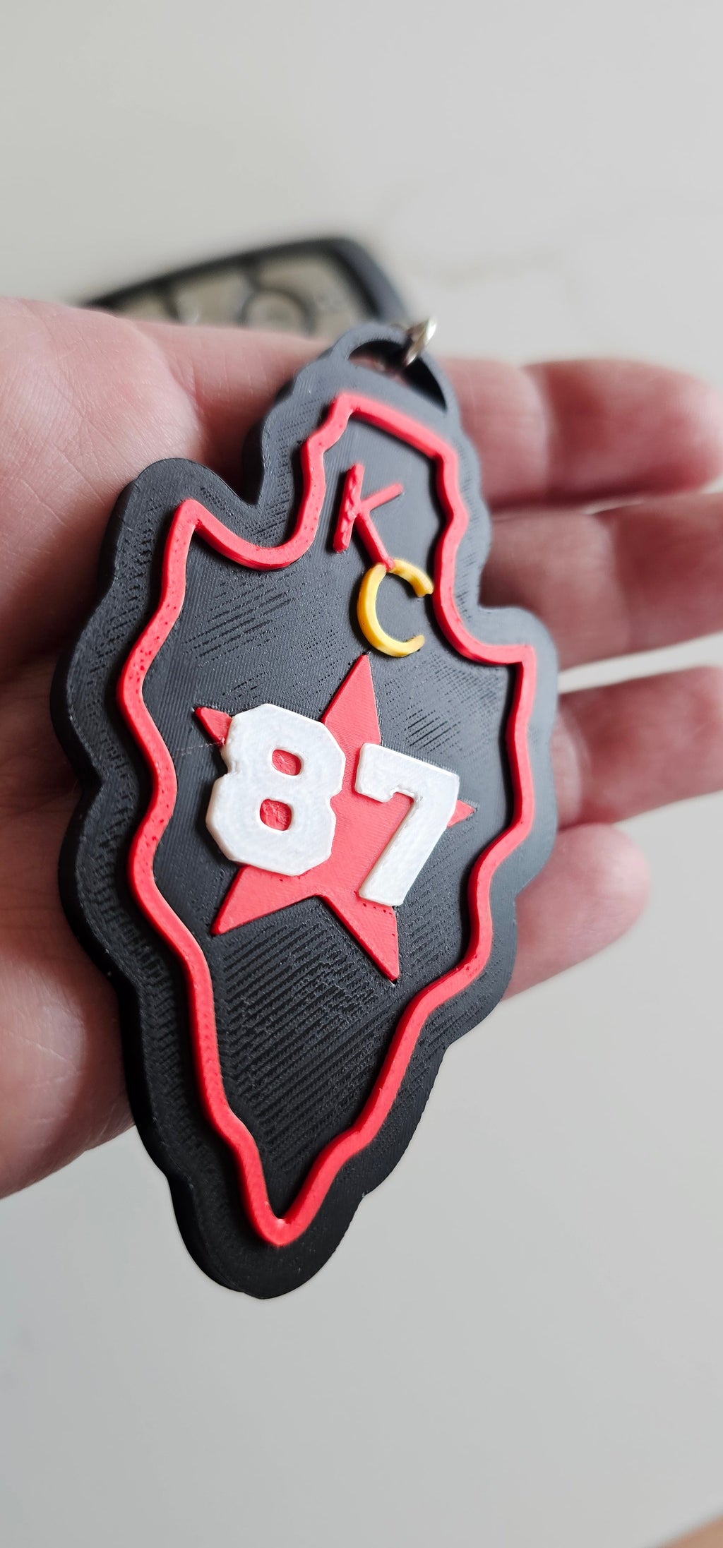 3D Print Chiefs Arrowhead Kc 15 Mahomes Kansas City 87 Kelce Football Keychain Made in America