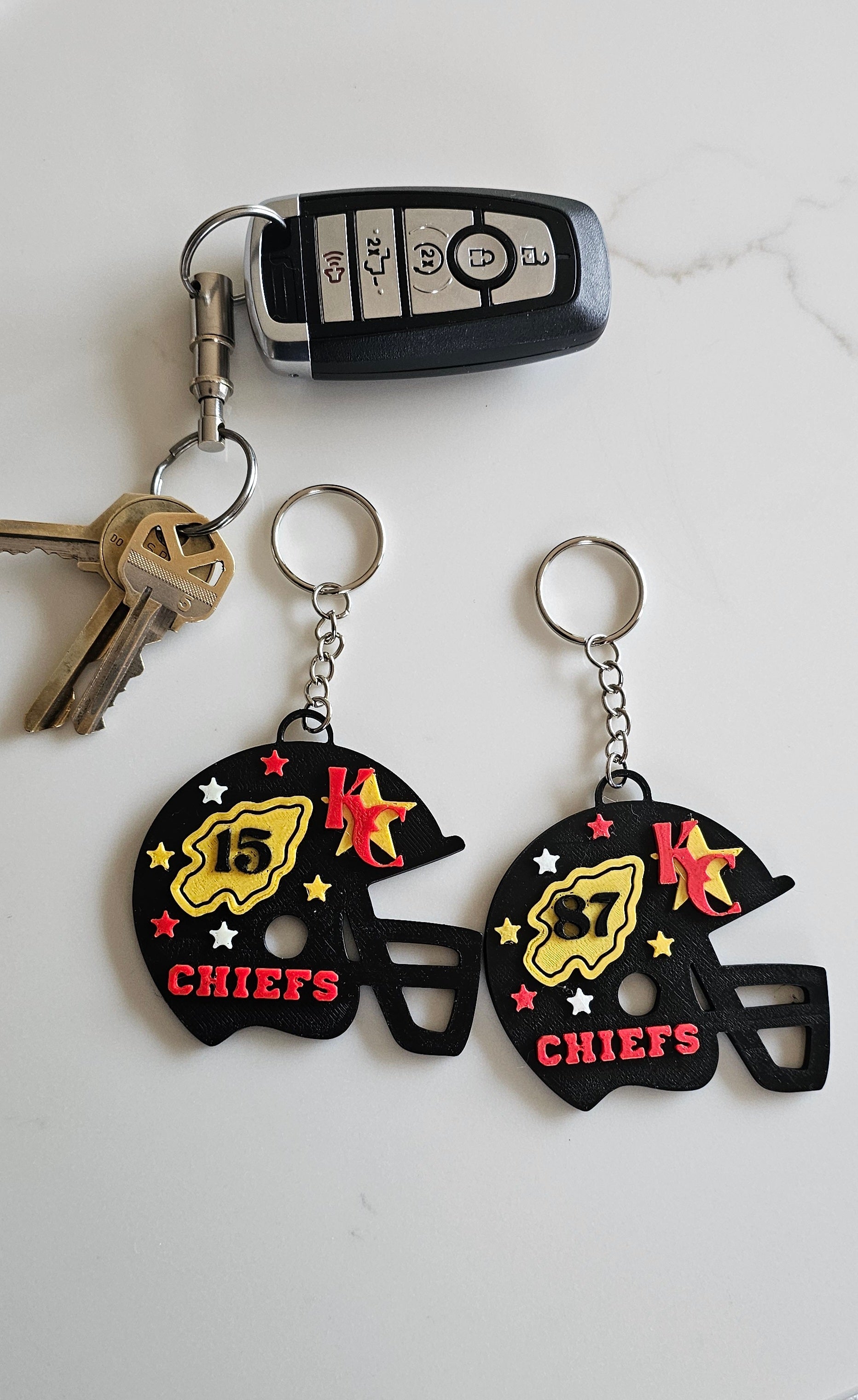 3D Print Chiefs Helmet Arrowhead Kc 15 Mahomes Kansas City 87 Kelce Football Keychain Made in America