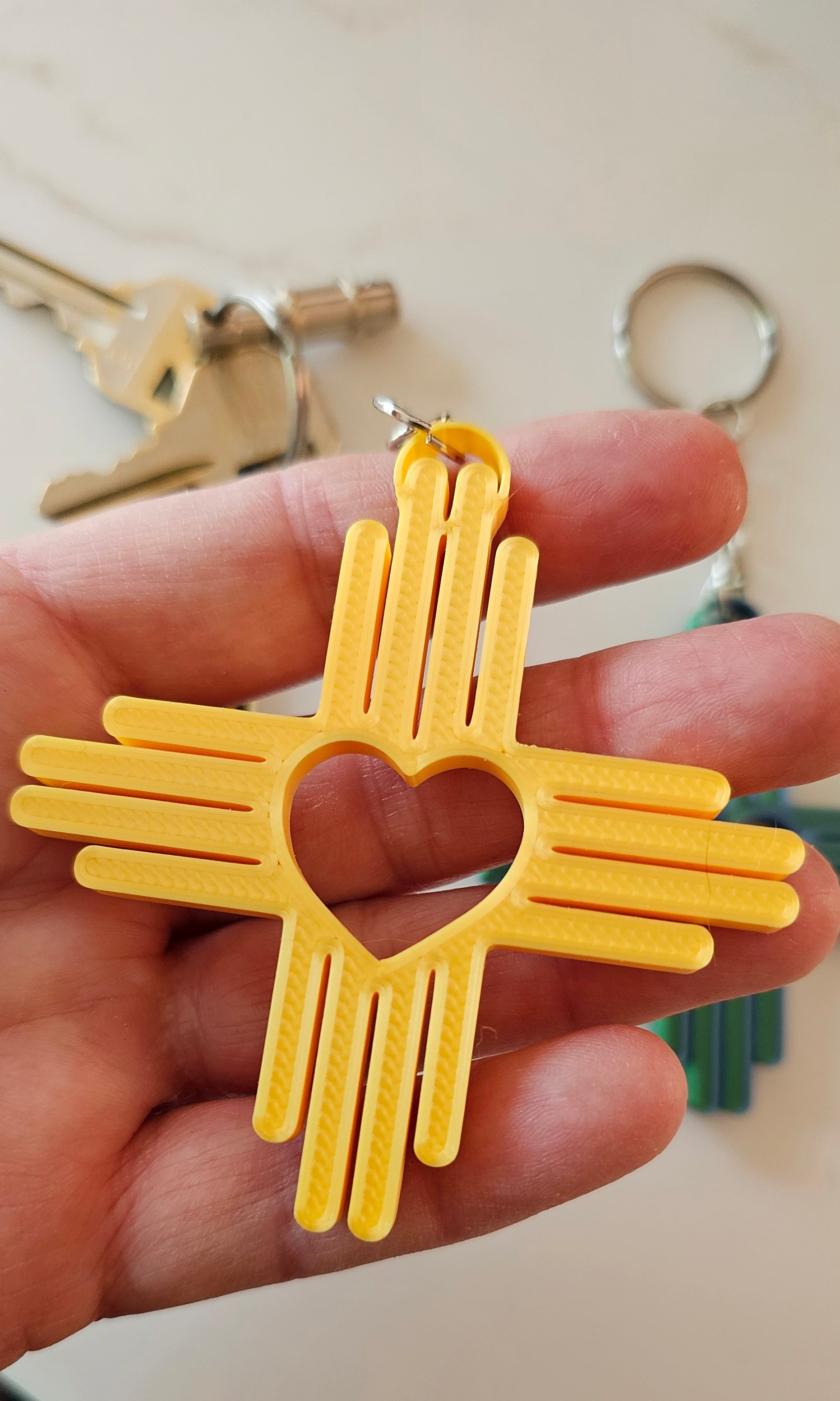 3D Print New Mexico Zia Heart Keychain Made in America