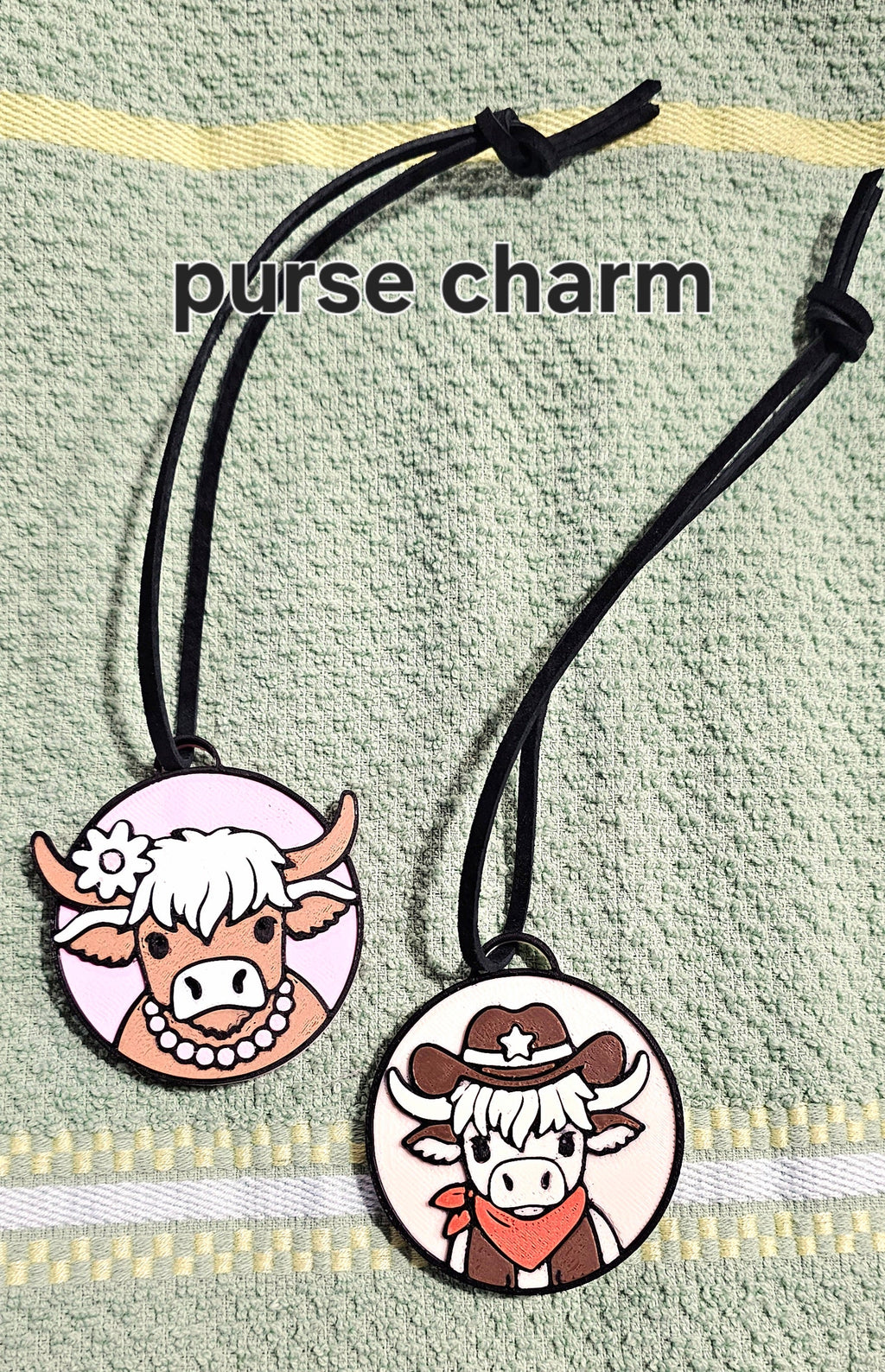 3d Western Cowgirl Cowboy Highland Cow Theme - Necklace, Purse Charm, Earrings, Keychain, Magnet