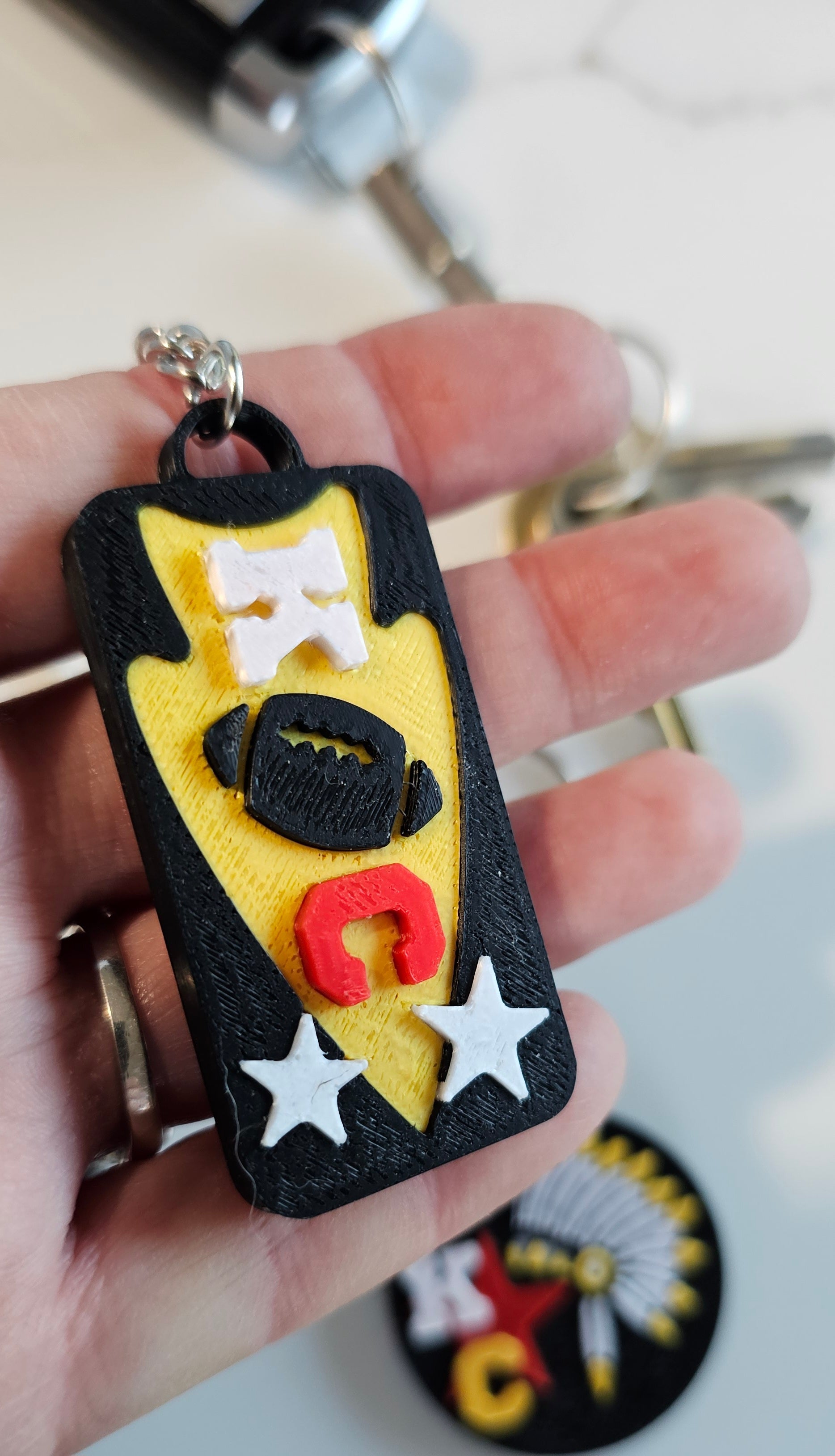 Set of 3 3D Print Chiefs Arrowhead Kc Kansas City Football Keychains Made in America