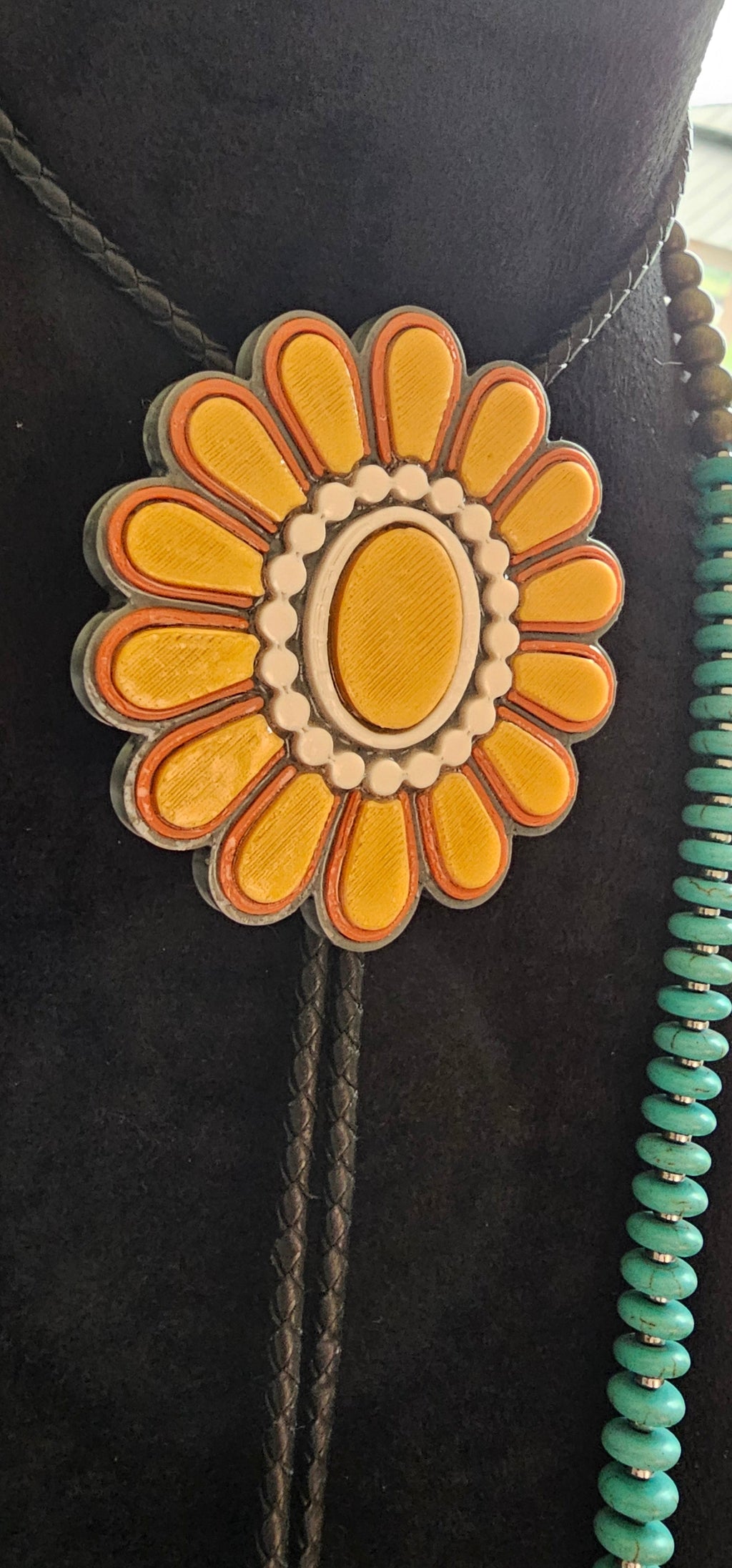 Baha Ranch Gold Cream Concho 3D Inlay Bolo Made in America