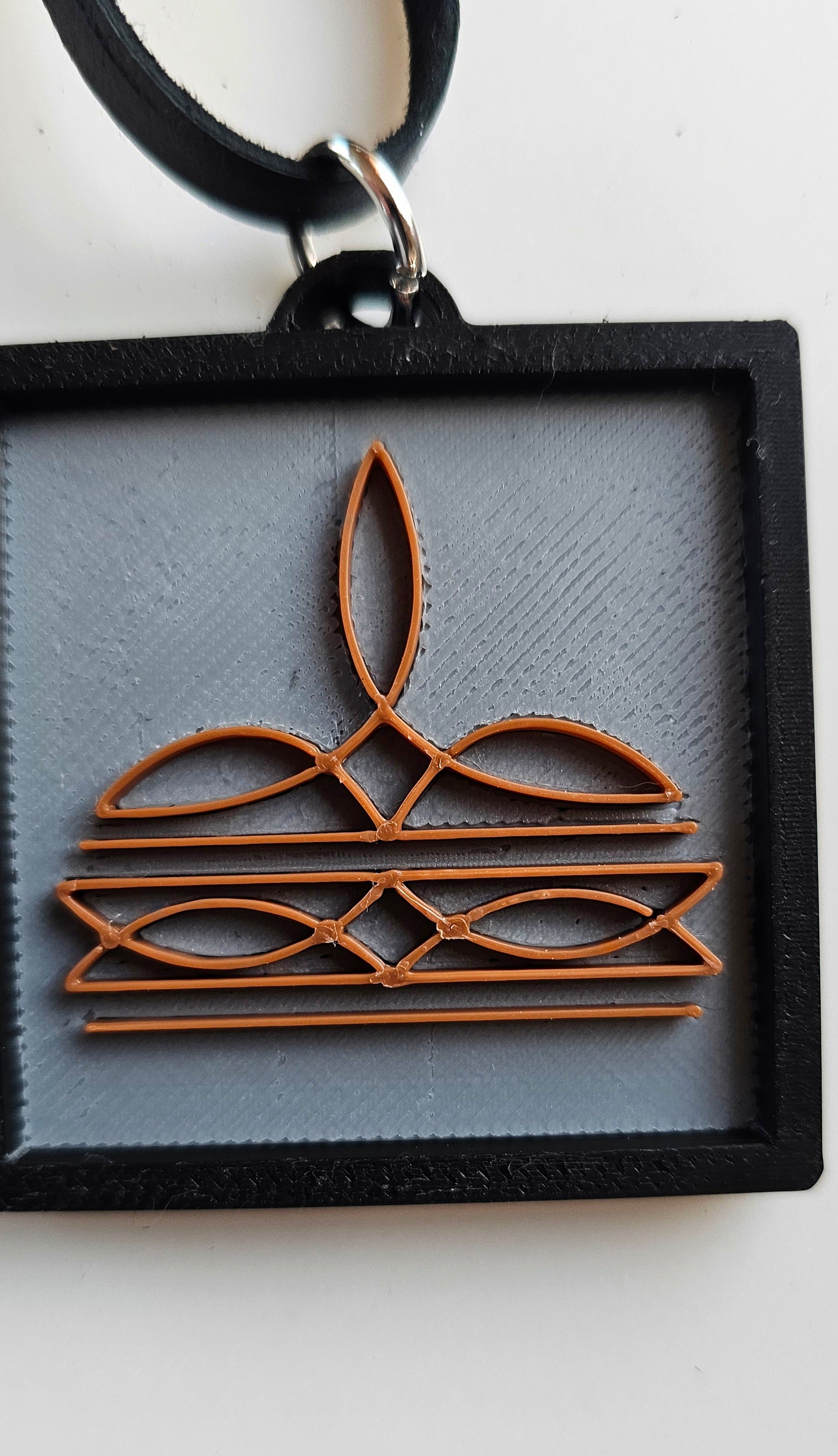 3D Print Picture Necklace on Deerskin Leather Western Bootstitch Made in America