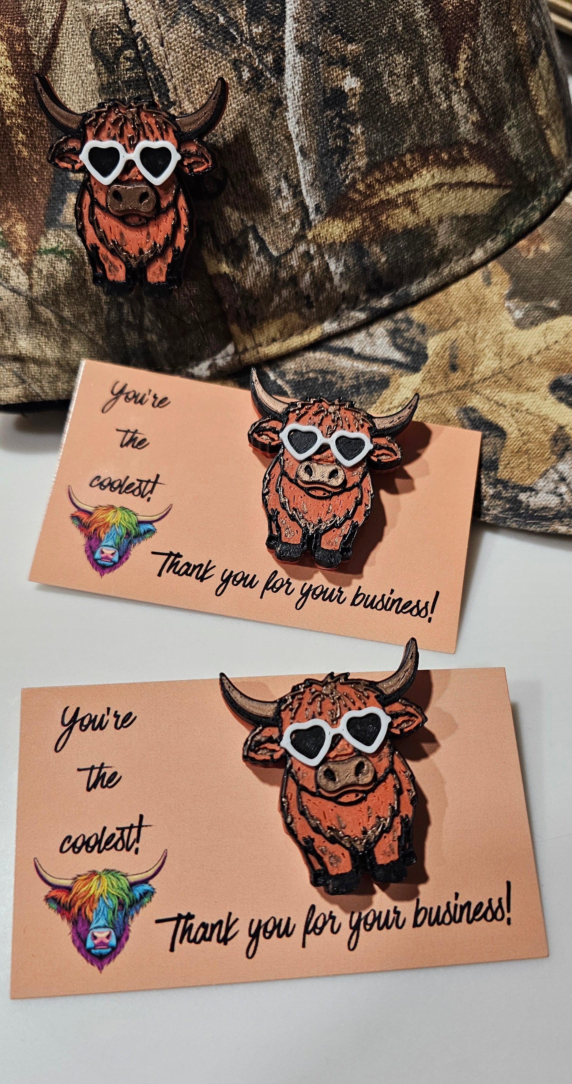 Bag of 25 -Boutique 3d Printed Package Inserts Cool Highland Brown Cow Made in America