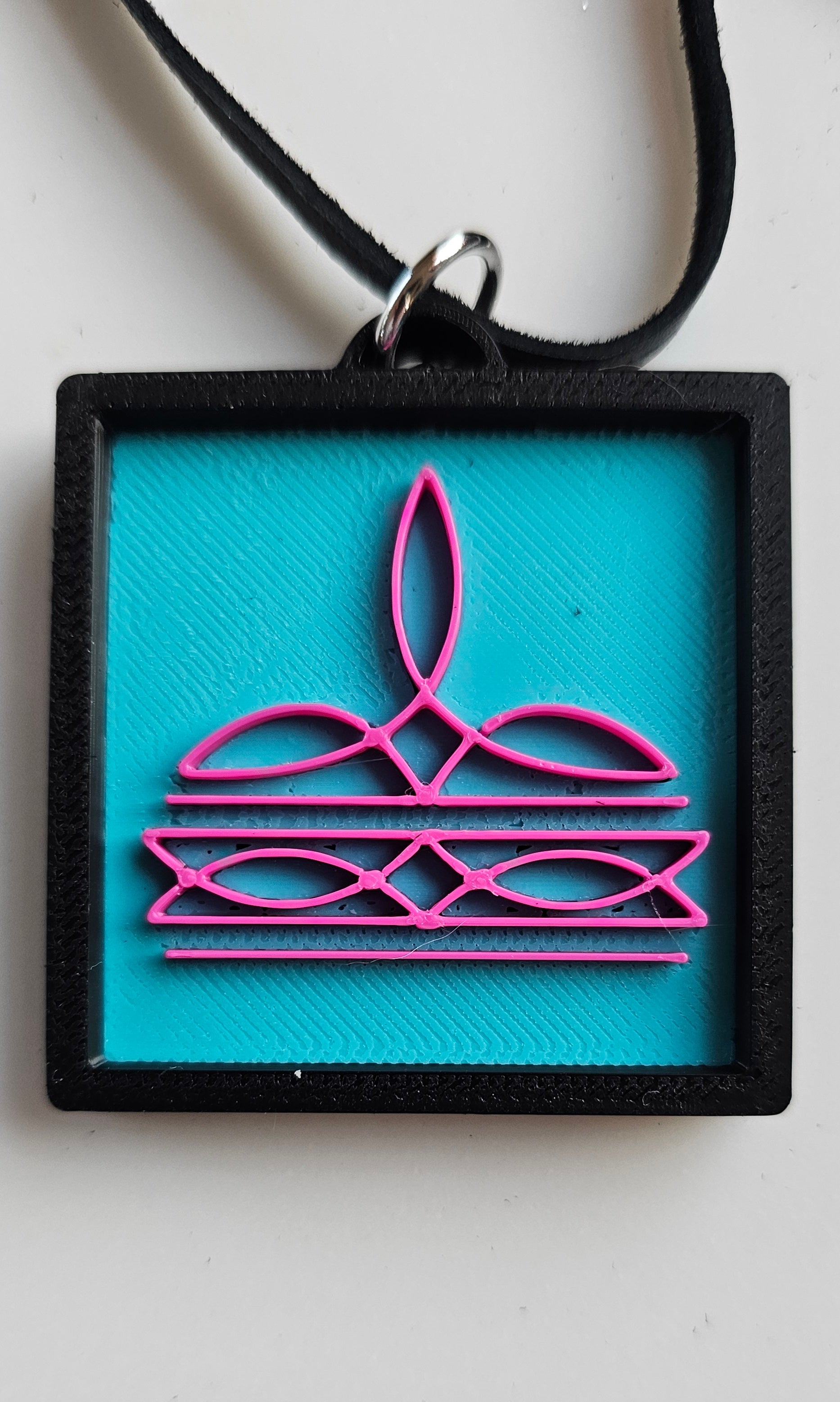 3D Print Picture Necklace on Deerskin Leather Western Bootstitch Made in America