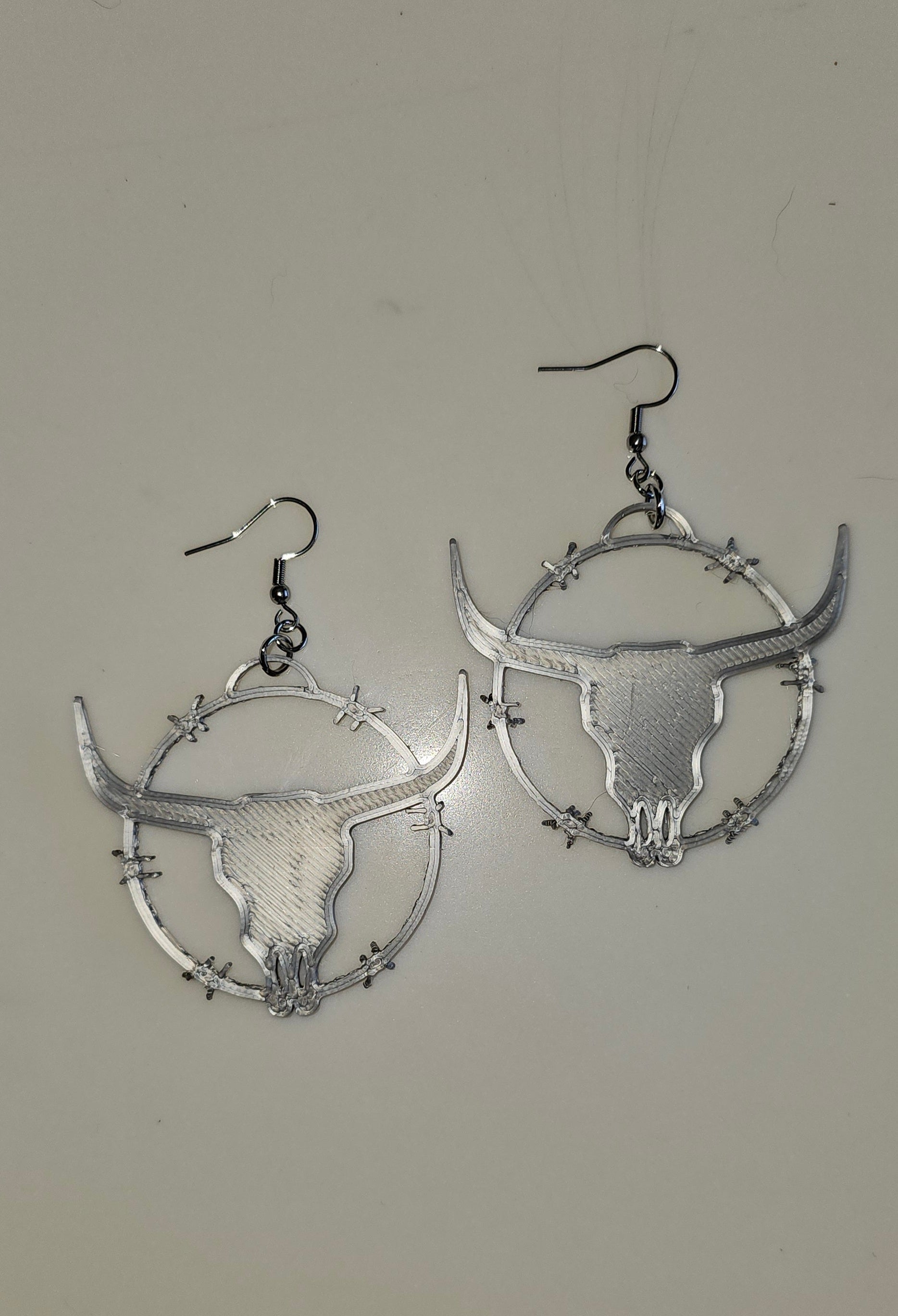 3D Print Longhorn Texas Ranch Western Barbwire Lightweight Earrings Made in America