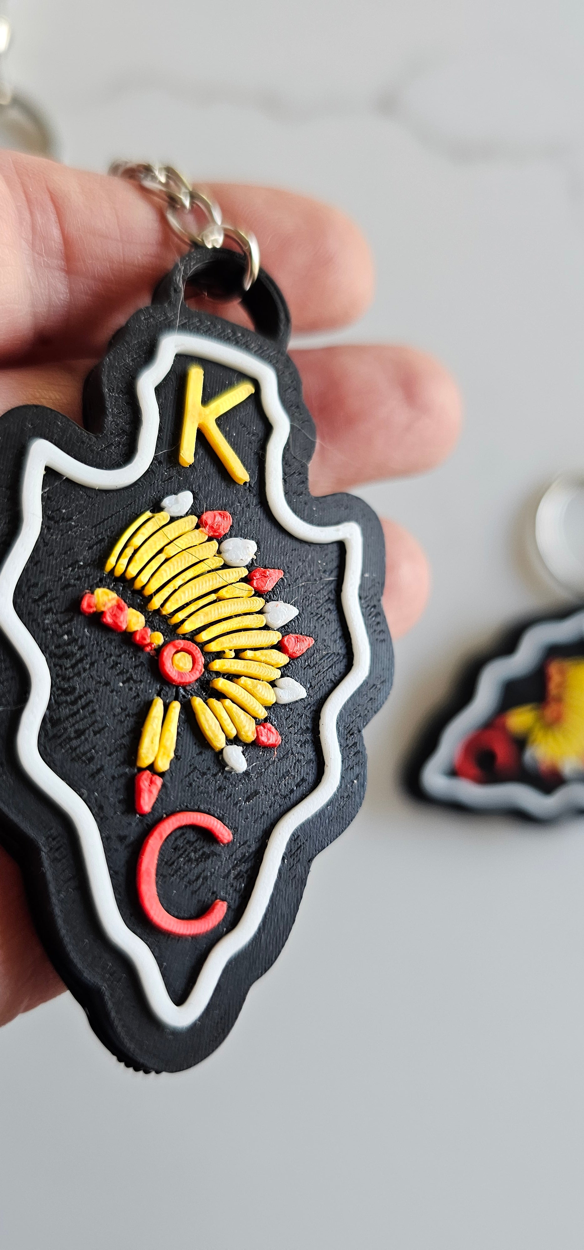 3D Print Chiefs Arrowhead Kc 15 Mahomes Kansas City 87 Kelce Football Keychain Made in America