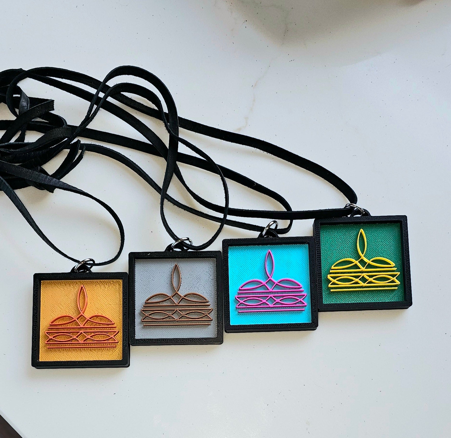 3D Print Picture Necklace on Deerskin Leather Western Bootstitch Made in America