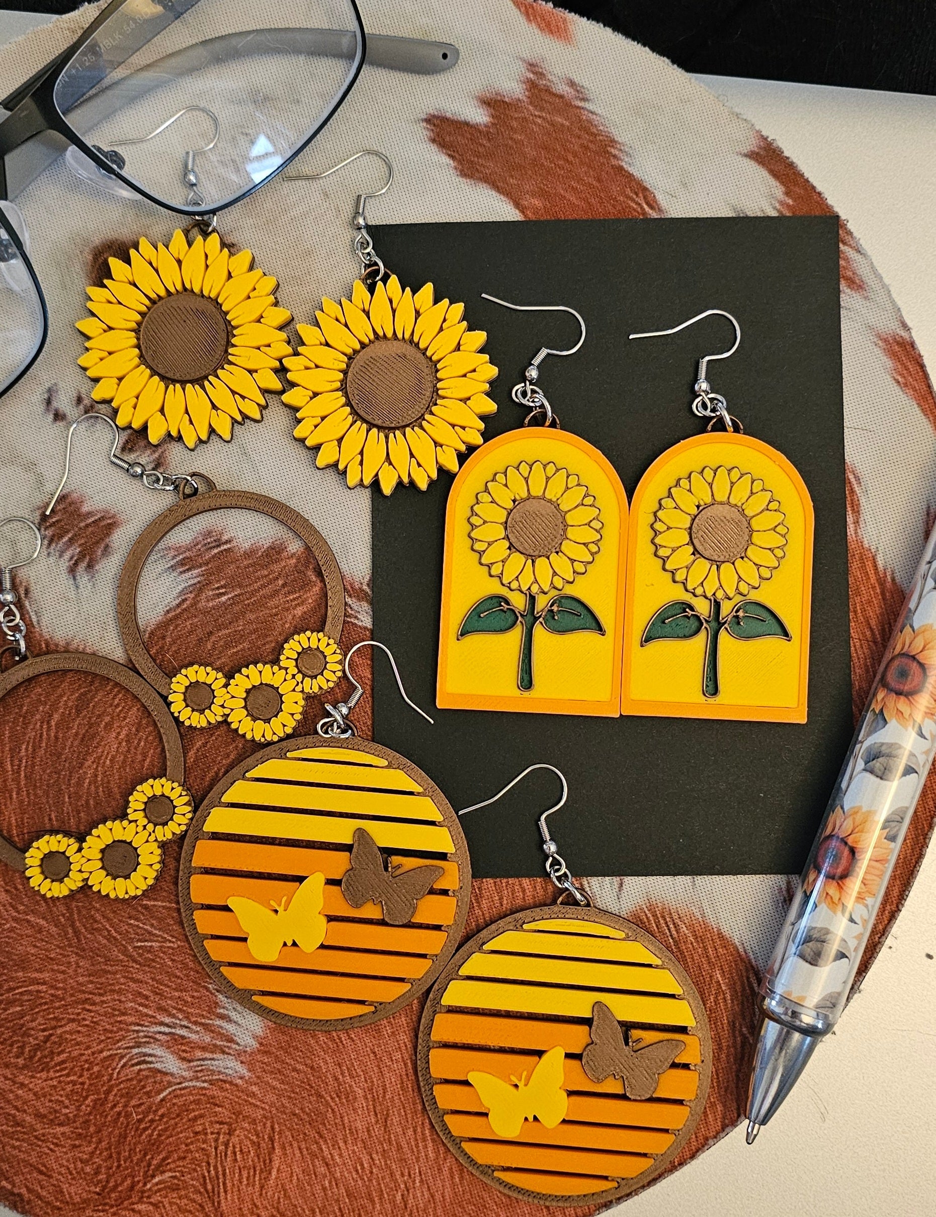 3D Print That70's Show Sunflower Boho Hippie Earrings Made in America