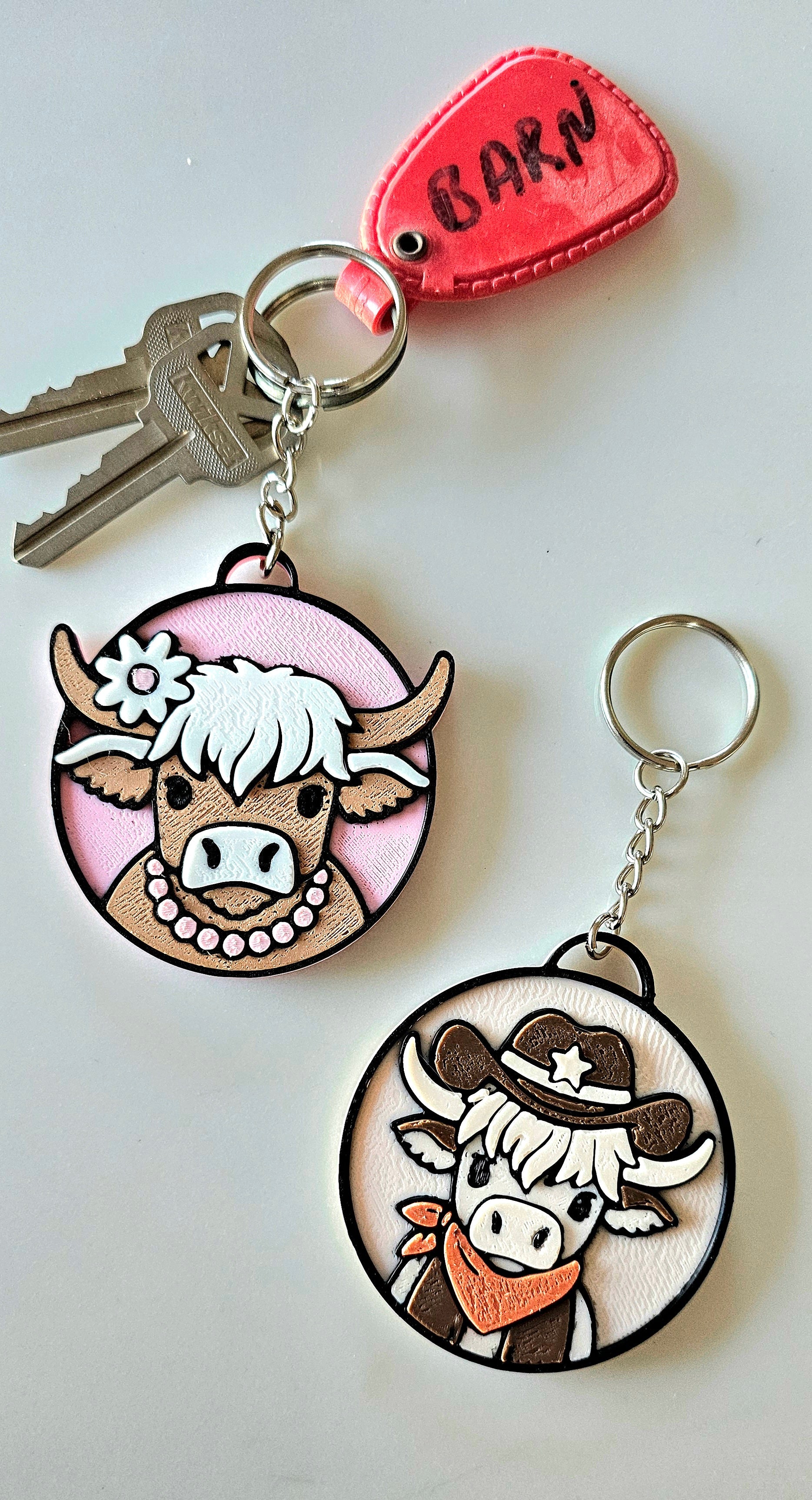 3d Western Cowgirl Cowboy Highland Cow Theme - Necklace, Purse Charm, Earrings, Keychain, Magnet