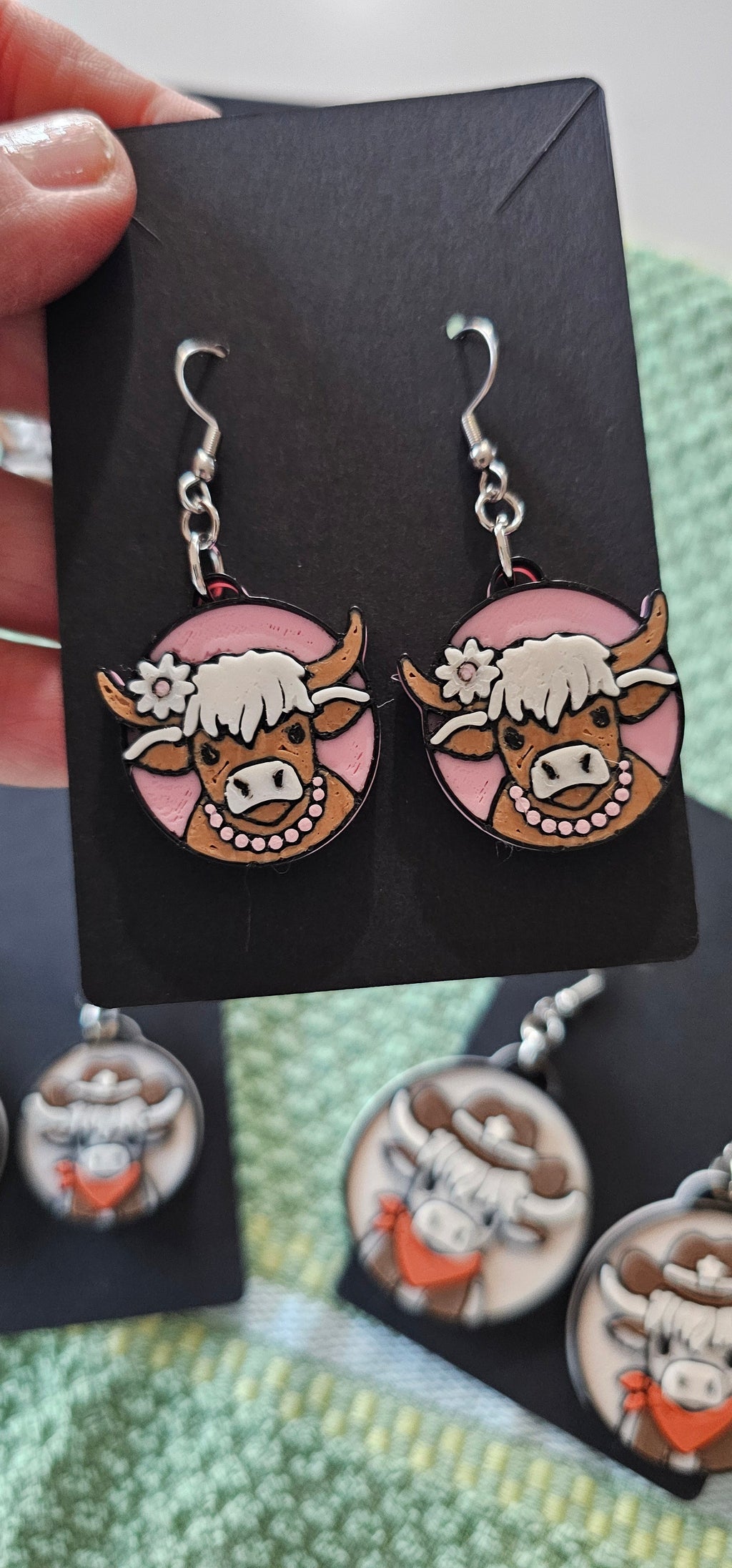 3d Western Cowgirl Cowboy Highland Cow Theme - Necklace, Purse Charm, Earrings, Keychain, Magnet