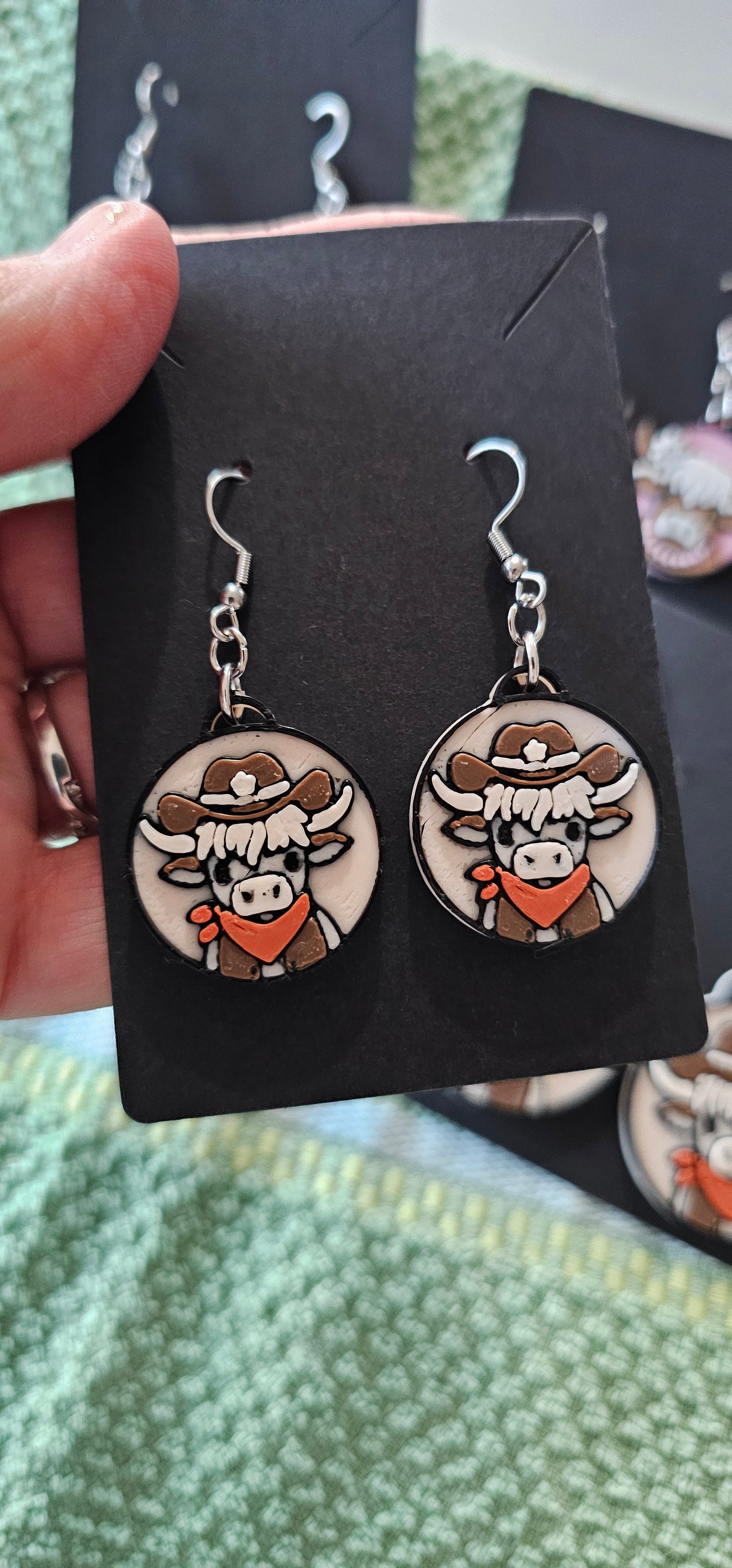 3d Western Cowgirl Cowboy Highland Cow Theme - Necklace, Purse Charm, Earrings, Keychain, Magnet