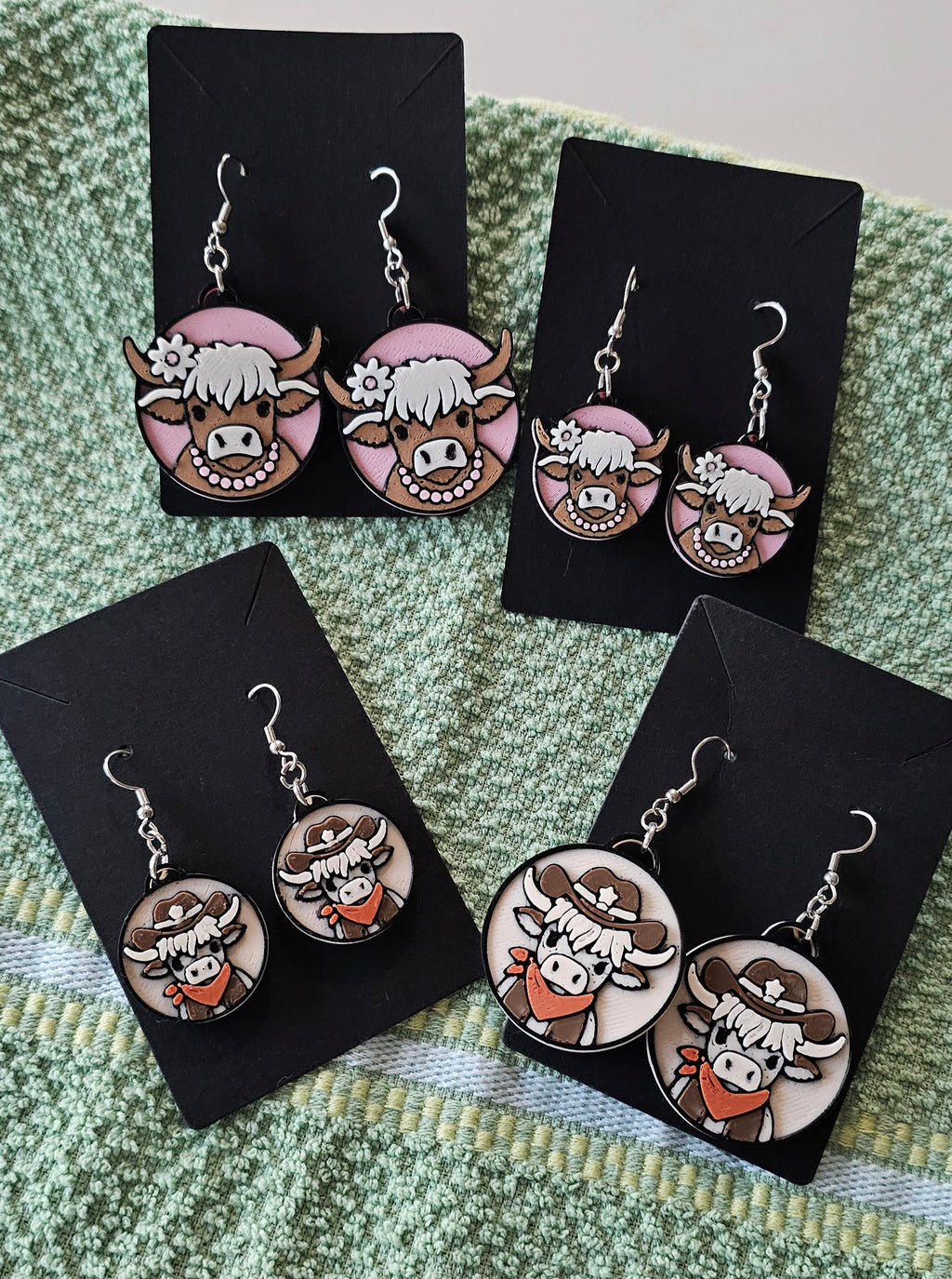 3d Western Cowgirl Cowboy Highland Cow Theme - Necklace, Purse Charm, Earrings, Keychain, Magnet