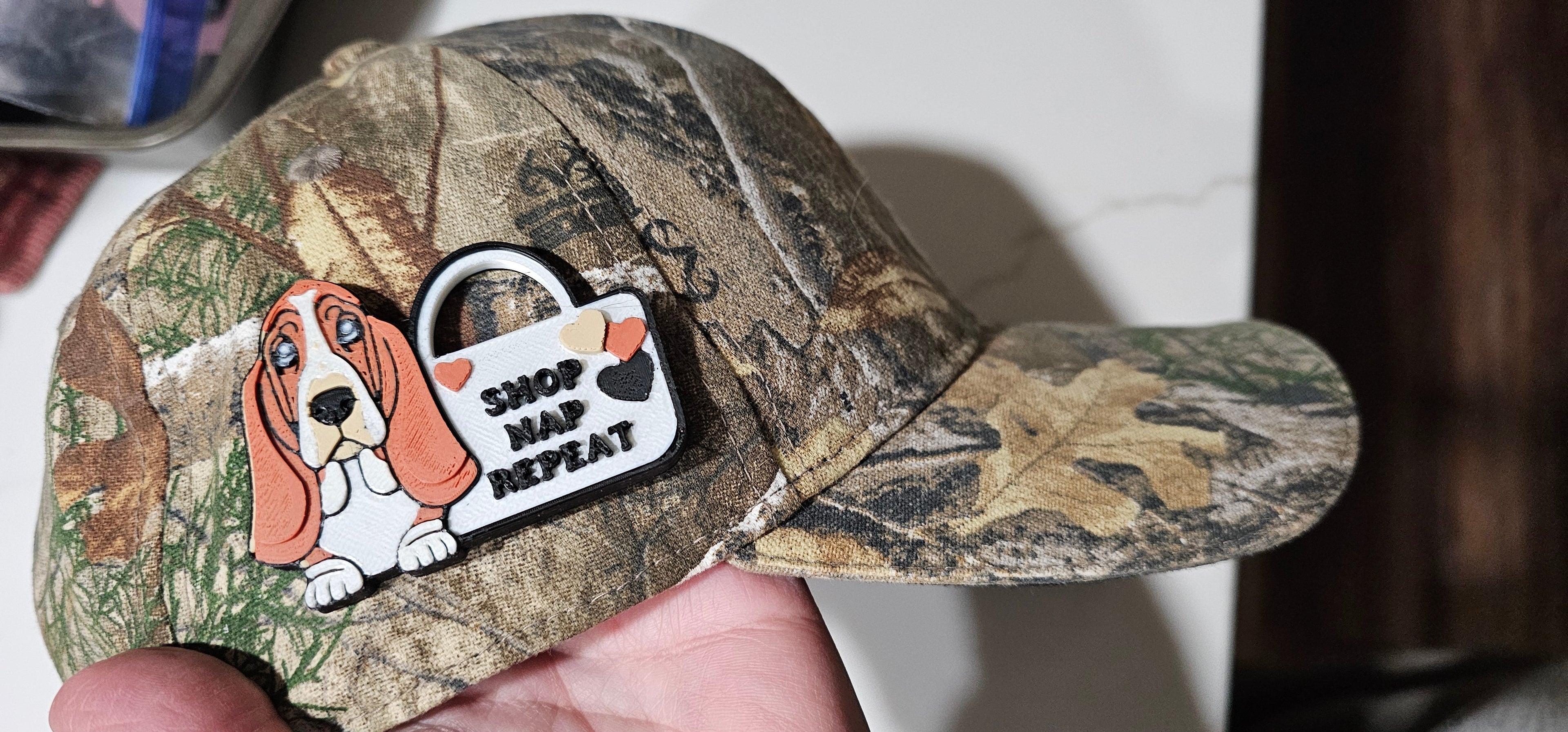 3d Print Basset Hound Cute Funny Shopping Hat Pin or Magnet